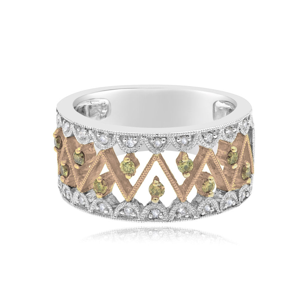 0.31 ct. Yellow & White Diamond 14K Two Tone Gold Openwork Wide Band