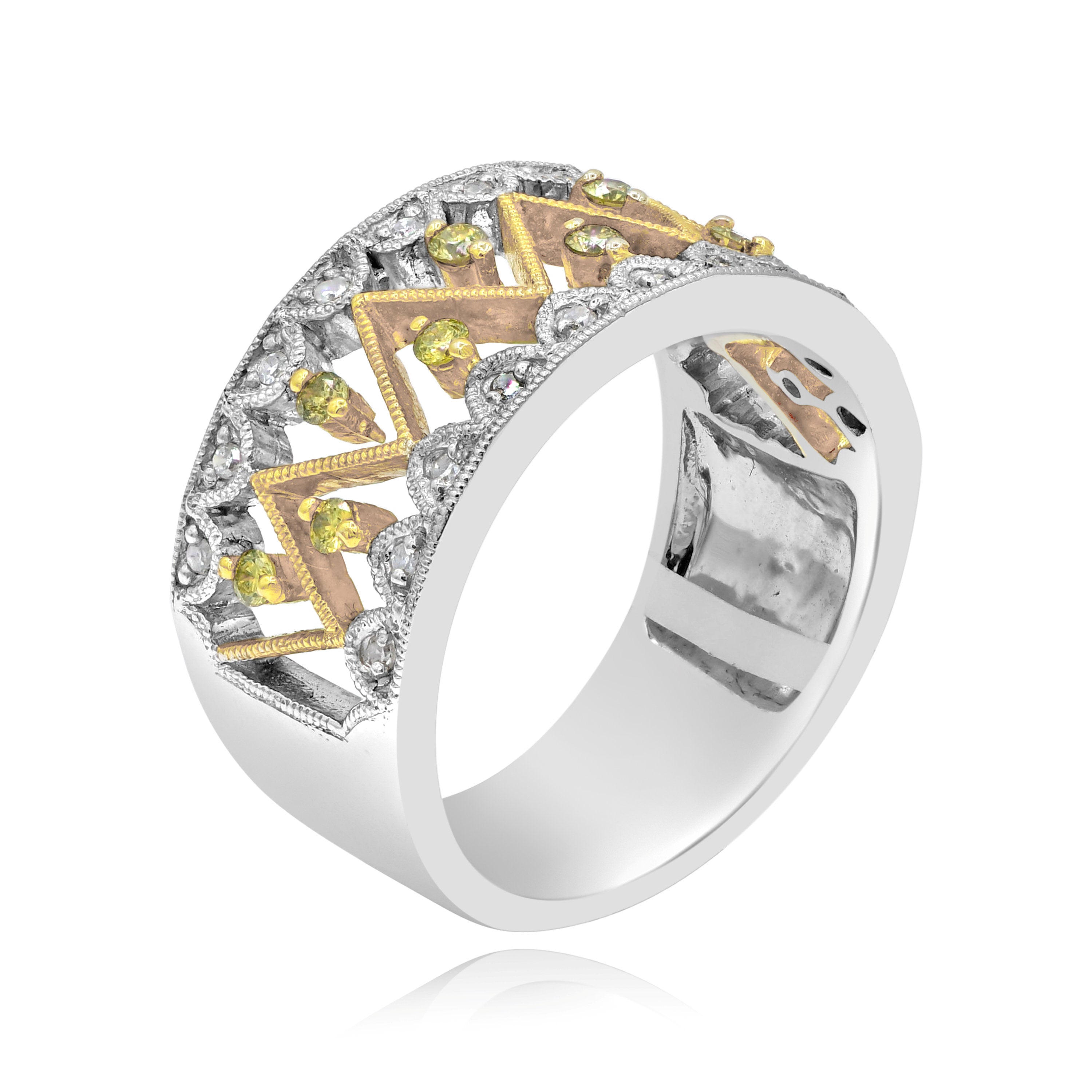0.31 ct. Yellow & White Diamond 14K Two Tone Gold Openwork Wide Band