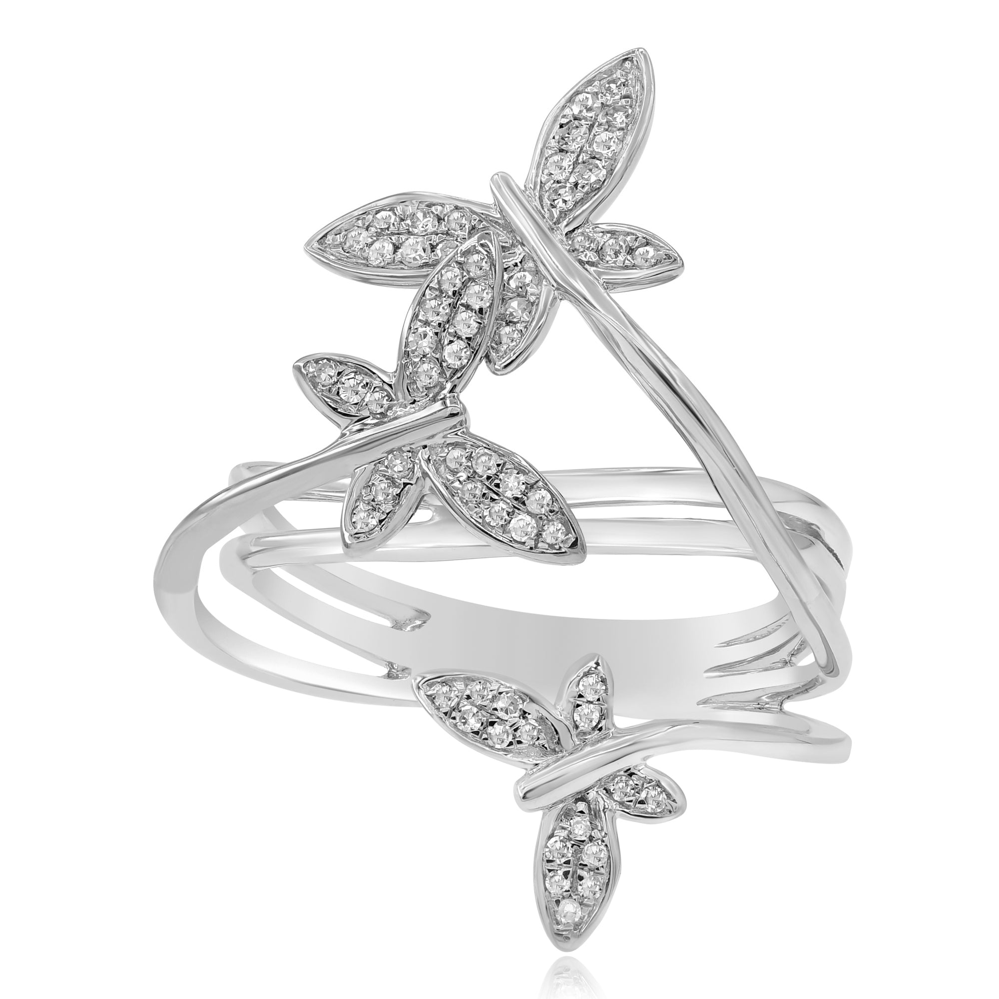 0.2 ct. Diamond 14K White Gold Classic Triple Butterfly Love Ring