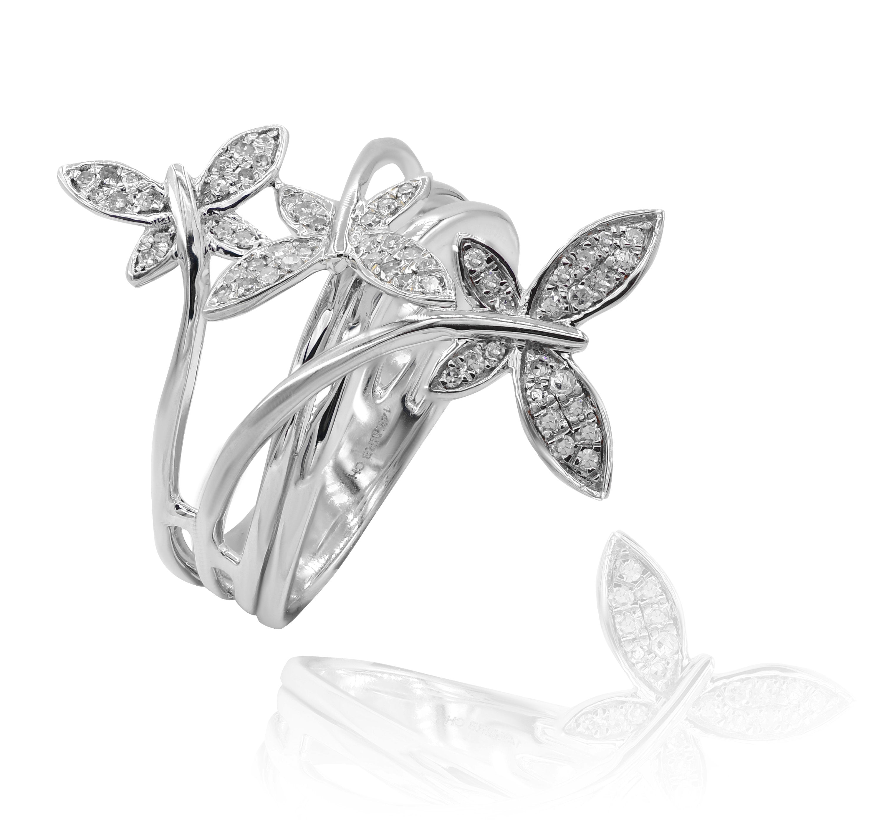 0.2 ct. Diamond 14K White Gold Classic Triple Butterfly Love Ring