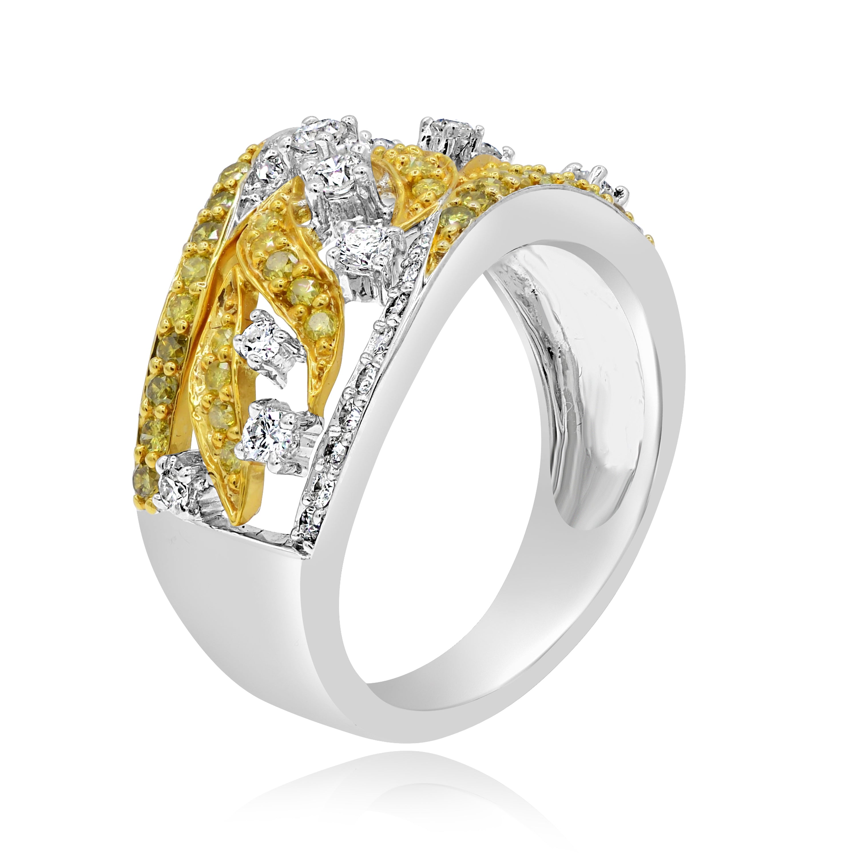 0.96 ct. Yellow & White Diamond 14K Two Tone Gold Openwork Wide Ring