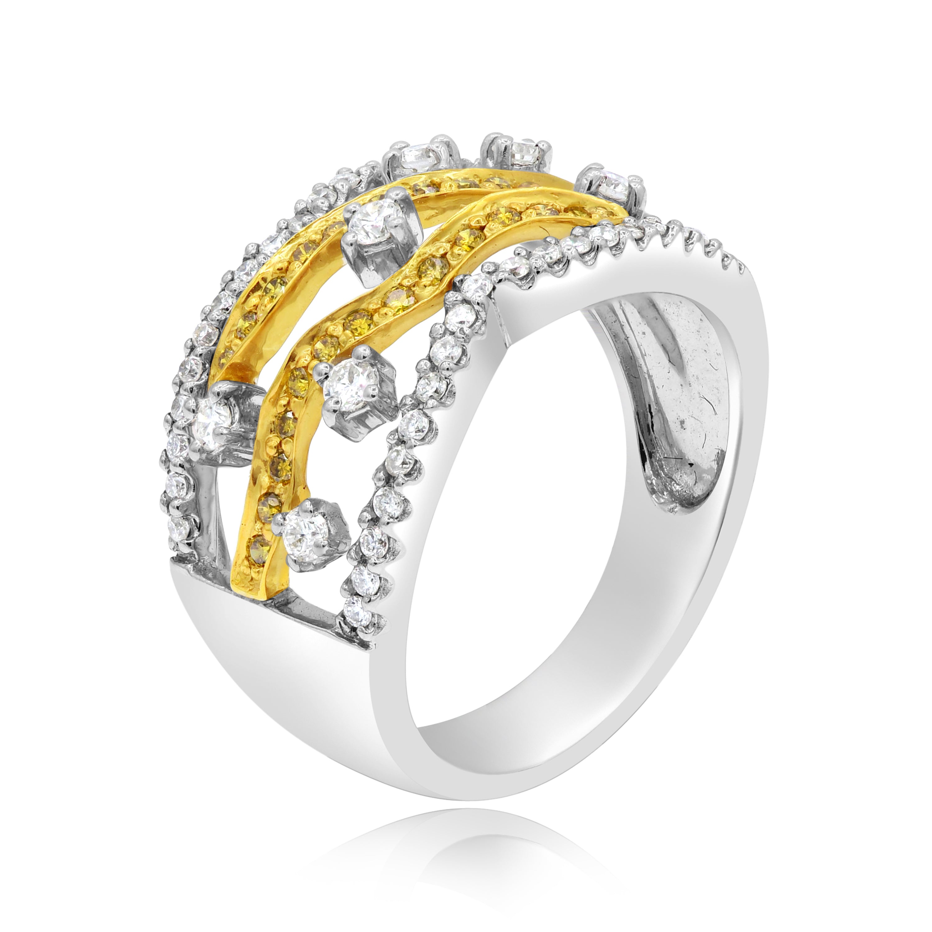 0.64 ct. Yellow & White Diamond 14K Two Tone Gold Openwork Wide Ring