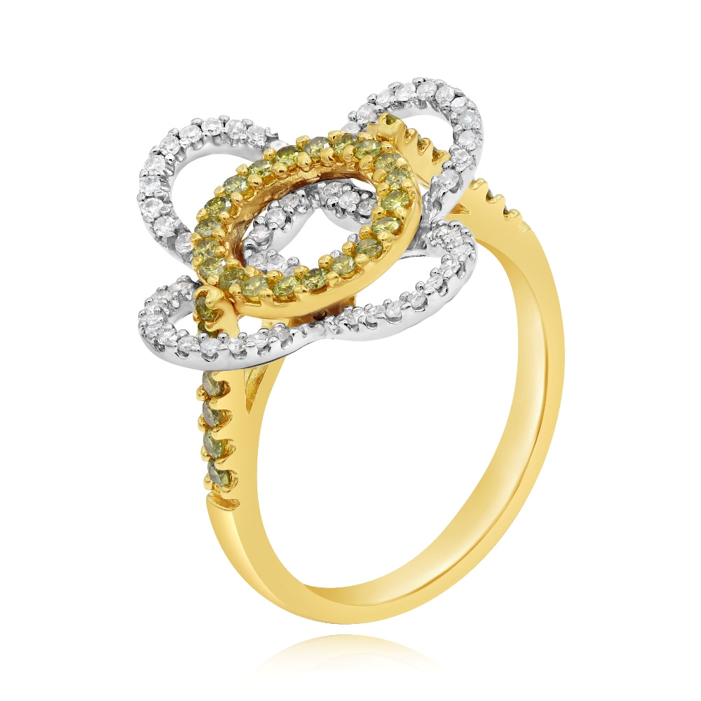 0.67 ct. Yellow & White Diamond 14K Two Tone Gold Open Floral Motif Statement Ring