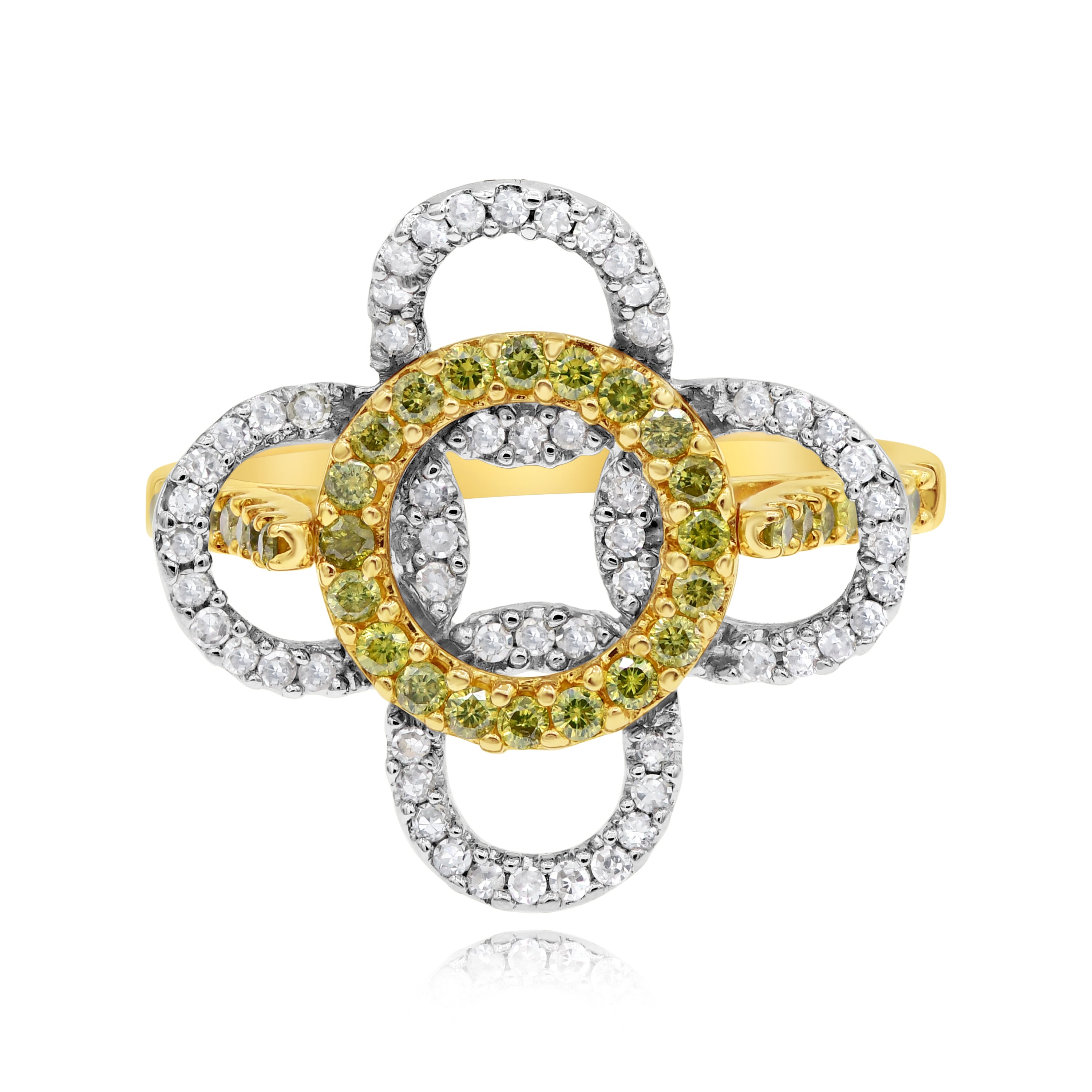 0.67 ct. Yellow & White Diamond 14K Two Tone Gold Open Floral Motif Statement Ring