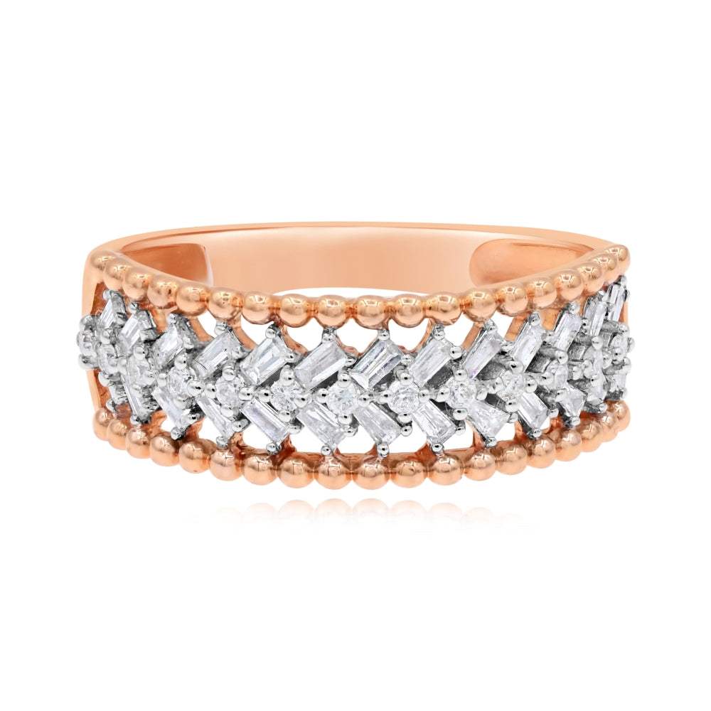 0.44 ct. Diamond 14K Rose Gold Beaded Baguette Cocktail Band