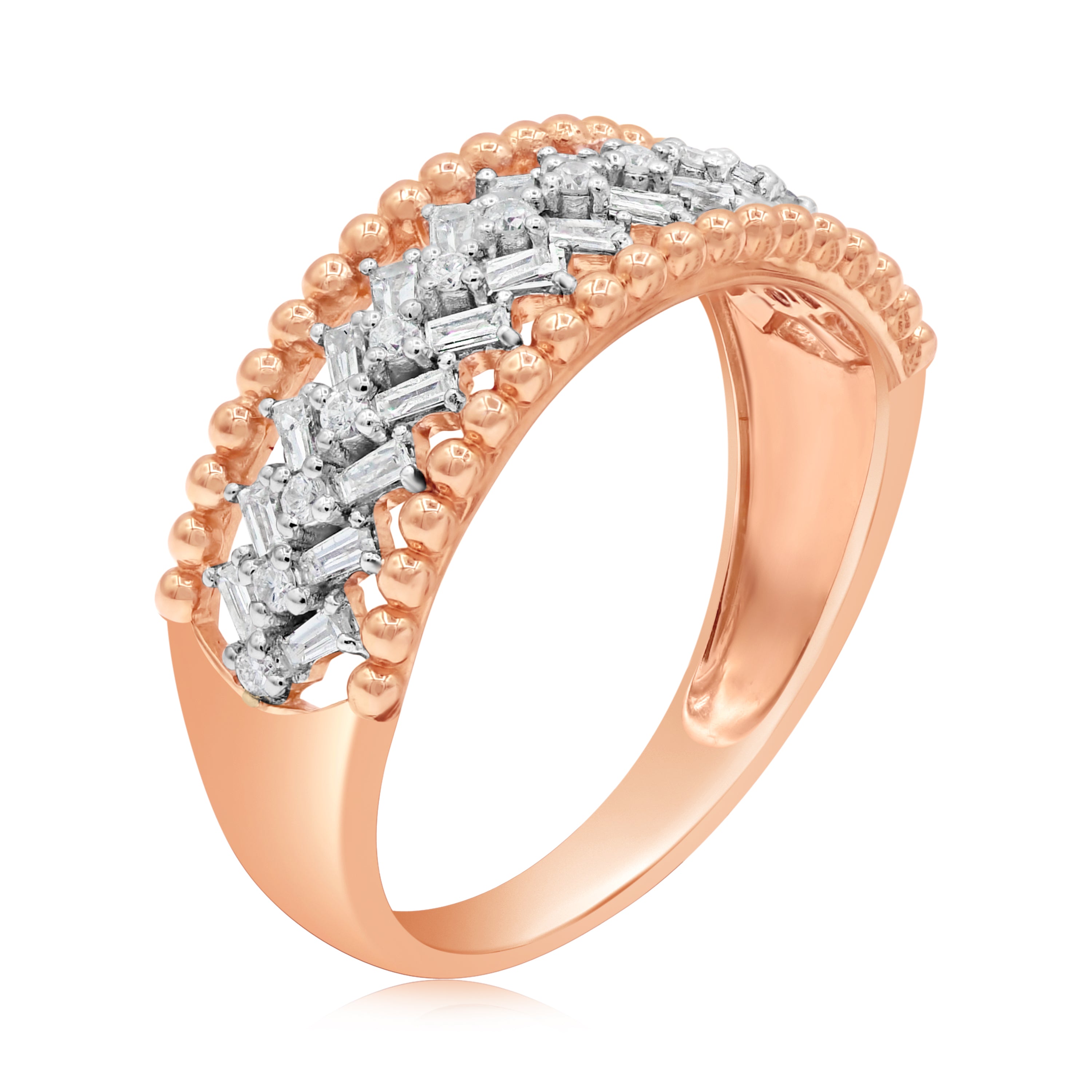 0.44 ct. Diamond 14K Rose Gold Beaded Baguette Cocktail Band