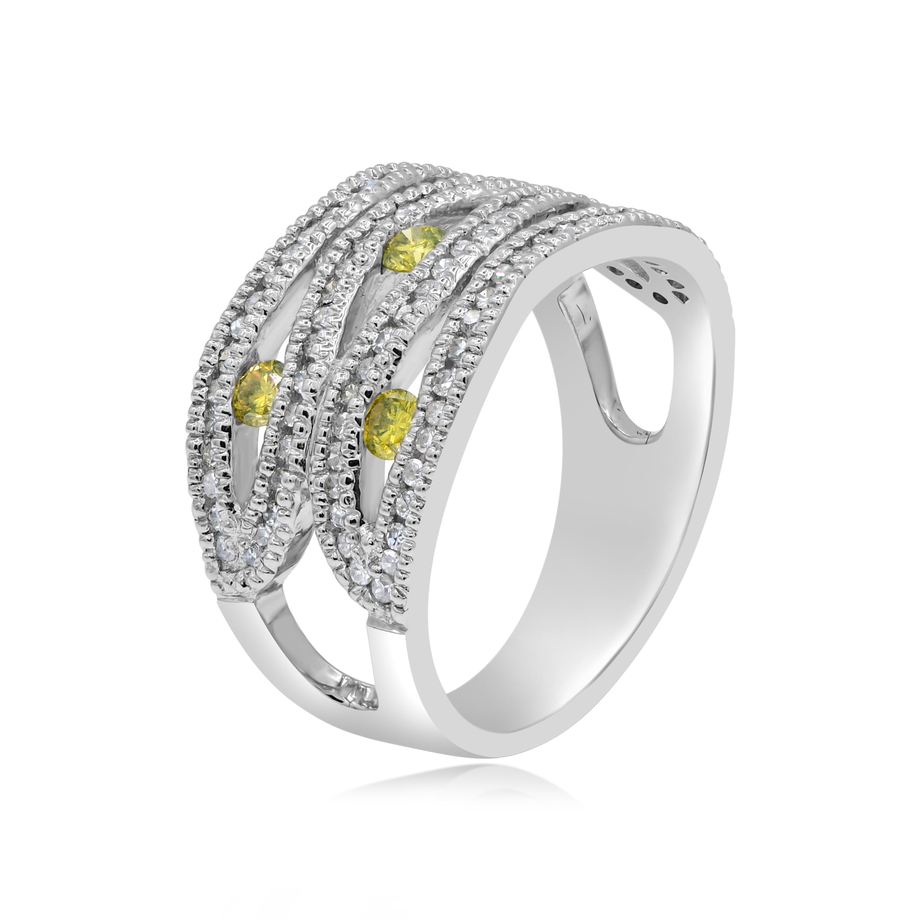 0.32 ct. Yellow Diamond & 0.36 ct. Diamond 14K White Gold Layered Orbit Ring