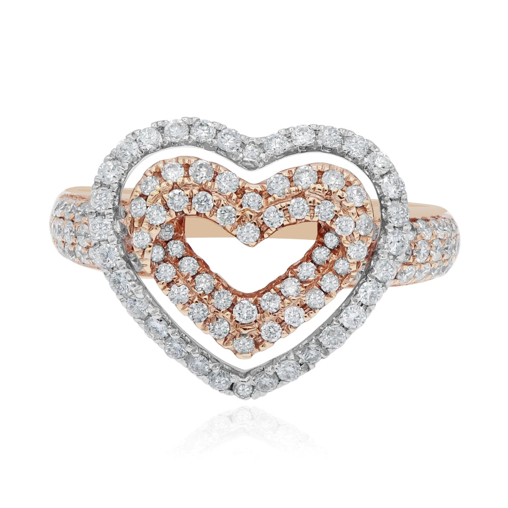 0.75 ct. Diamond 18K Two Tone Gold Double Heart Pave Ring