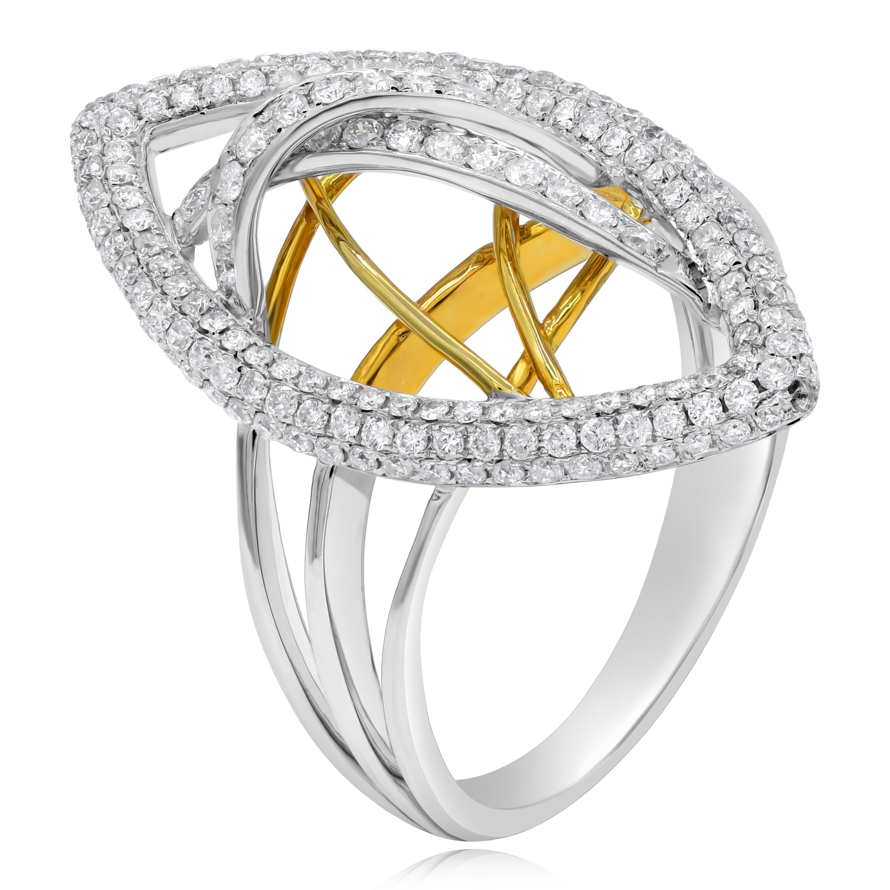 0.75 ct. Diamond 14K Two Tone Gold Open Marquise Criss Cross Love Knot Ring