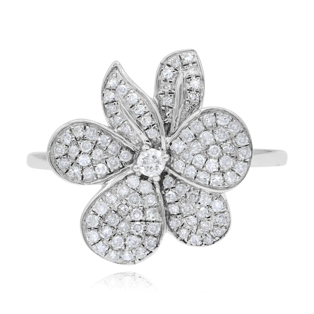 0.35 ct. Diamond 14K White Gold 3D Blossom Flower Ring