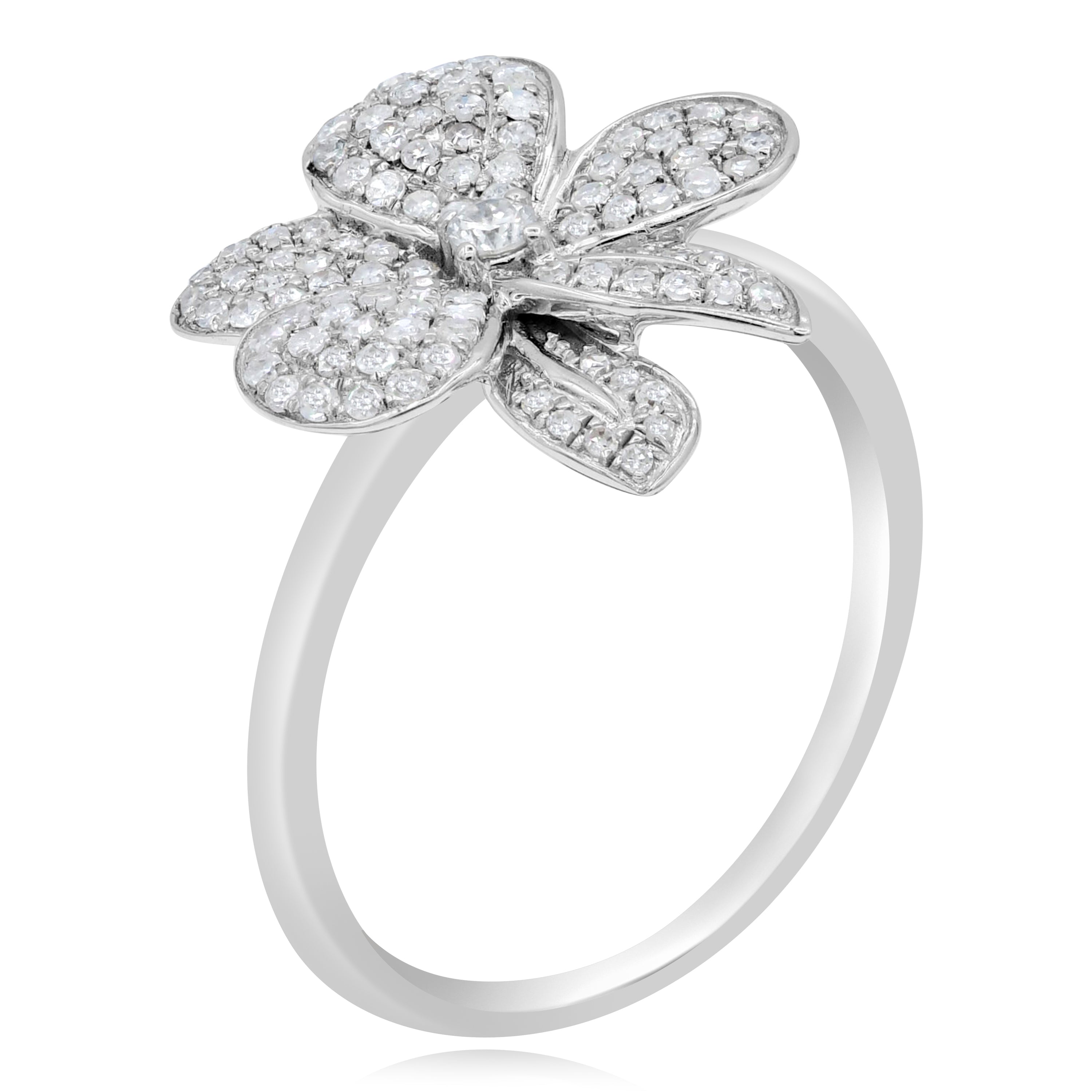 0.35 ct. Diamond 14K White Gold 3D Blossom Flower Ring