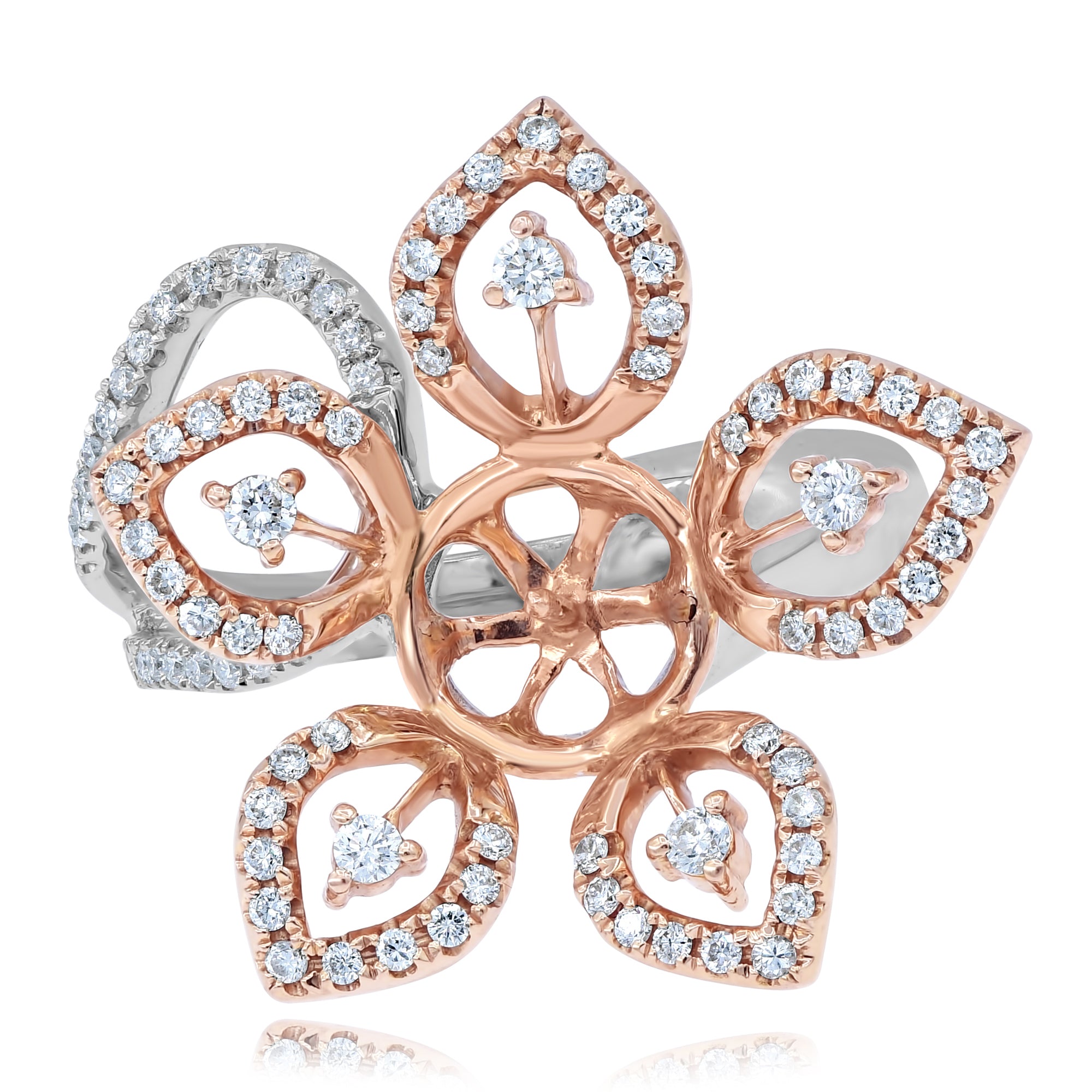 0.62 ct. Diamond 18K Two Tone Gold Openwork Flower Ring
