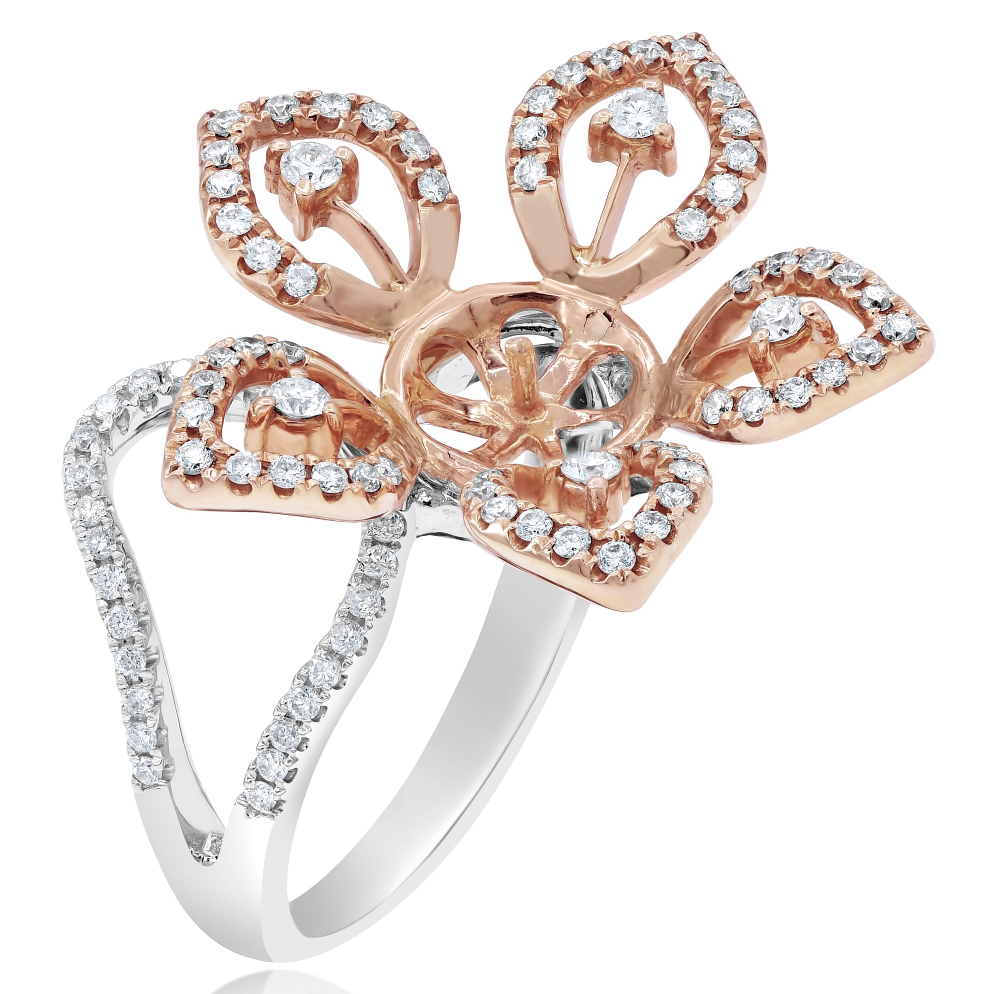 0.62 ct. Diamond 18K Two Tone Gold Openwork Flower Ring