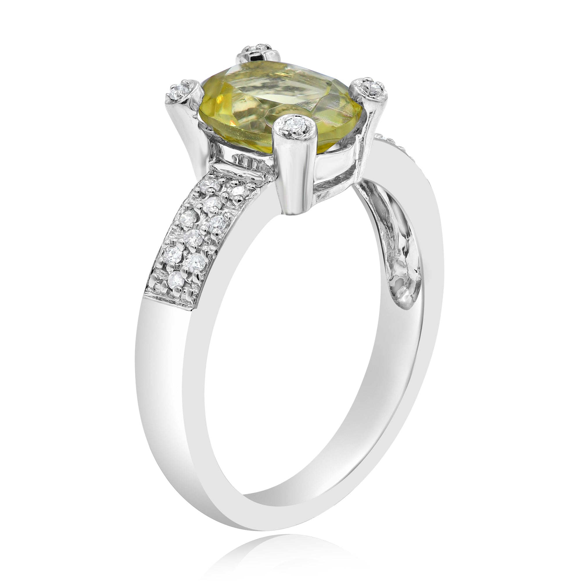 1.76 ct. Quartz & 0.12 ct. Diamond 14K White Gold Ring