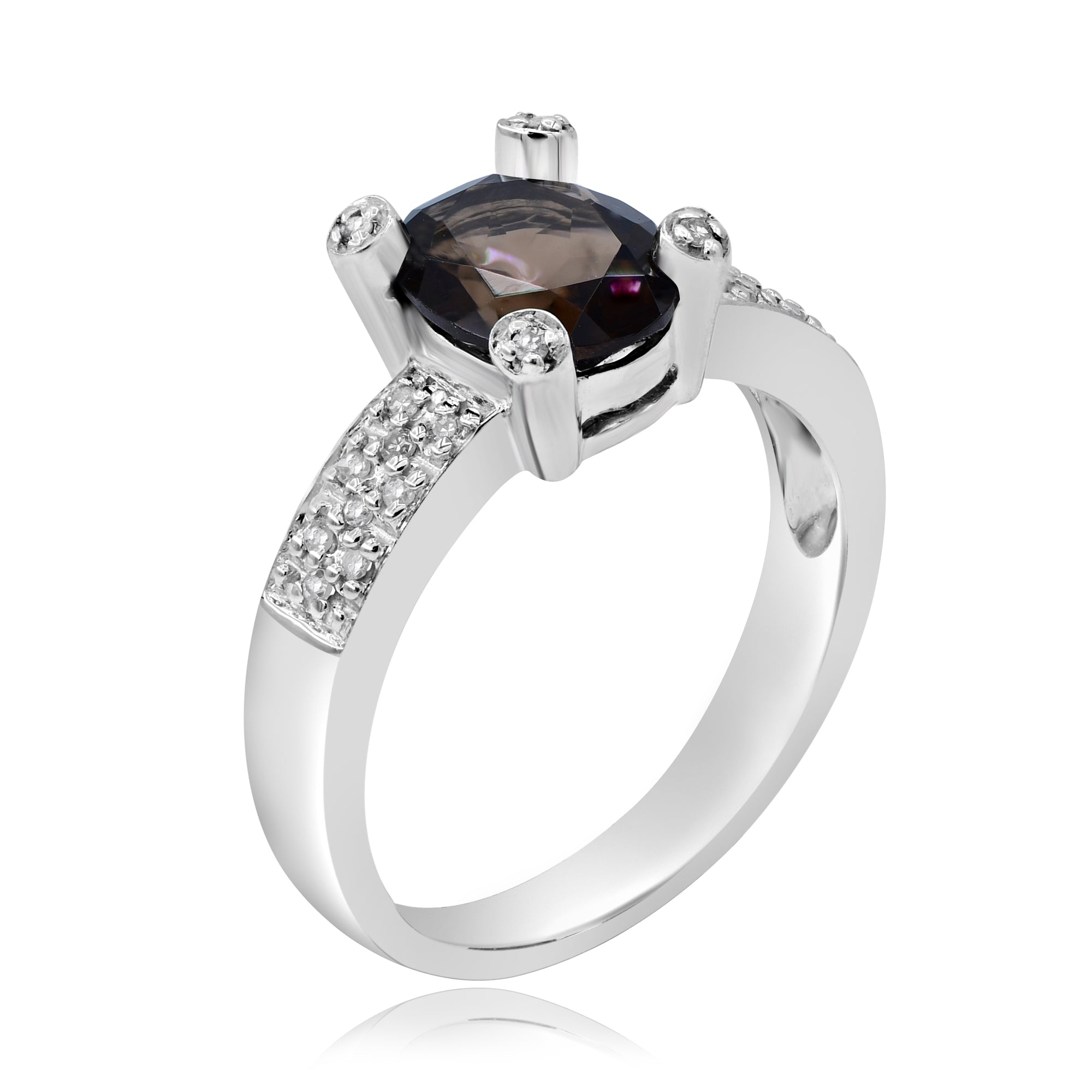 1.47 ct. Quartz & 0.12 ct. Diamond 14K White Gold Ring