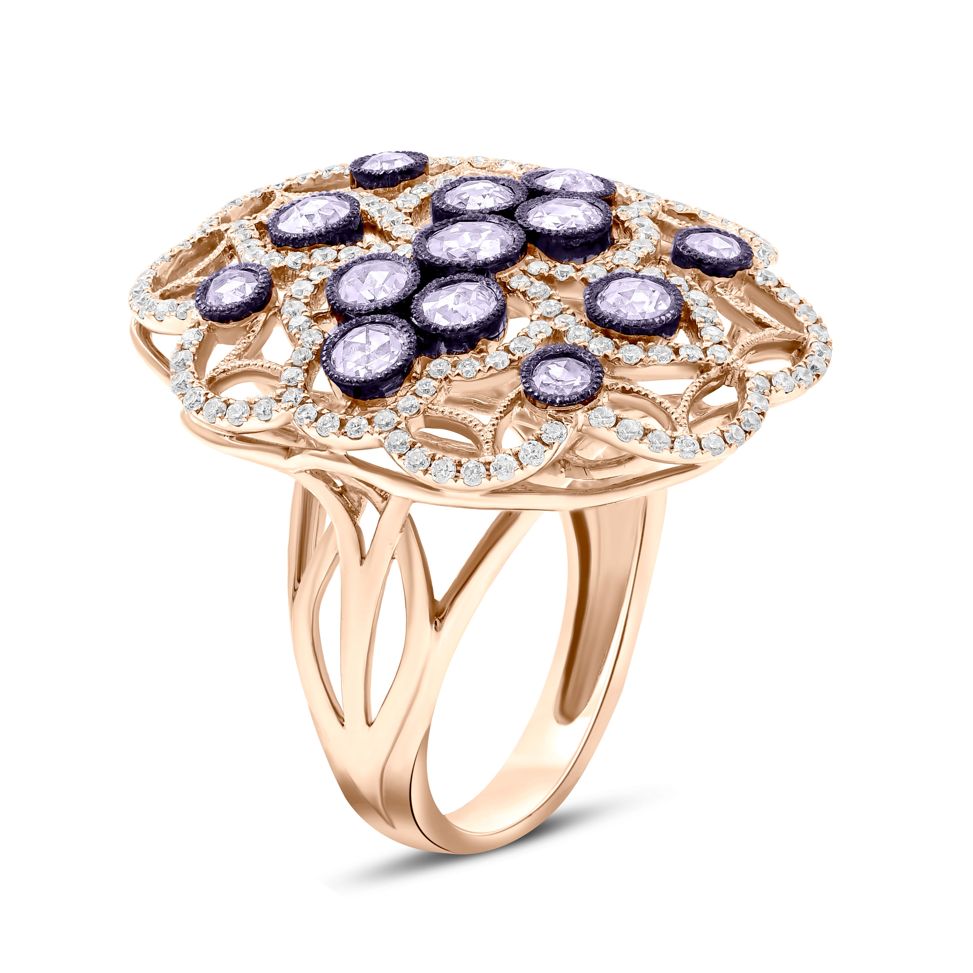 0.93 ct. Rose Diamond & 0.72 ct. Diamond 18K Rose Gold Filgree Ring