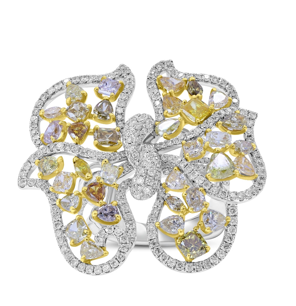 4.45 ct. Yellow Diamond & 1.75 ct. Diamond 18K White Gold Butterfly Ring