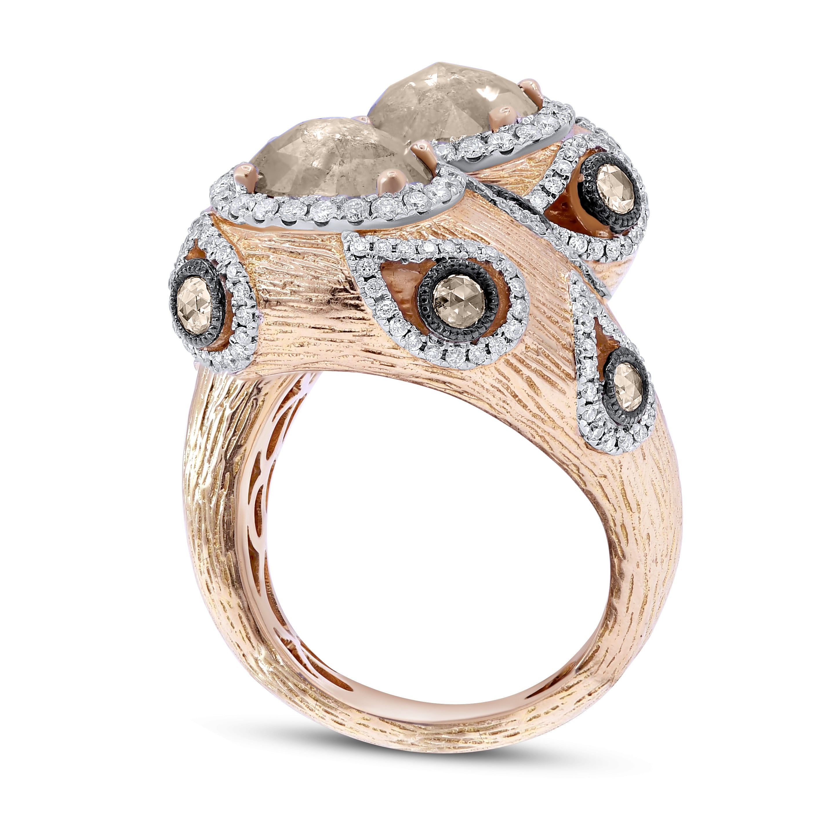 2.85 ct. Rose Diamond & 1.35 ct. Diamond 18K Rose Gold Textured Snake Ring