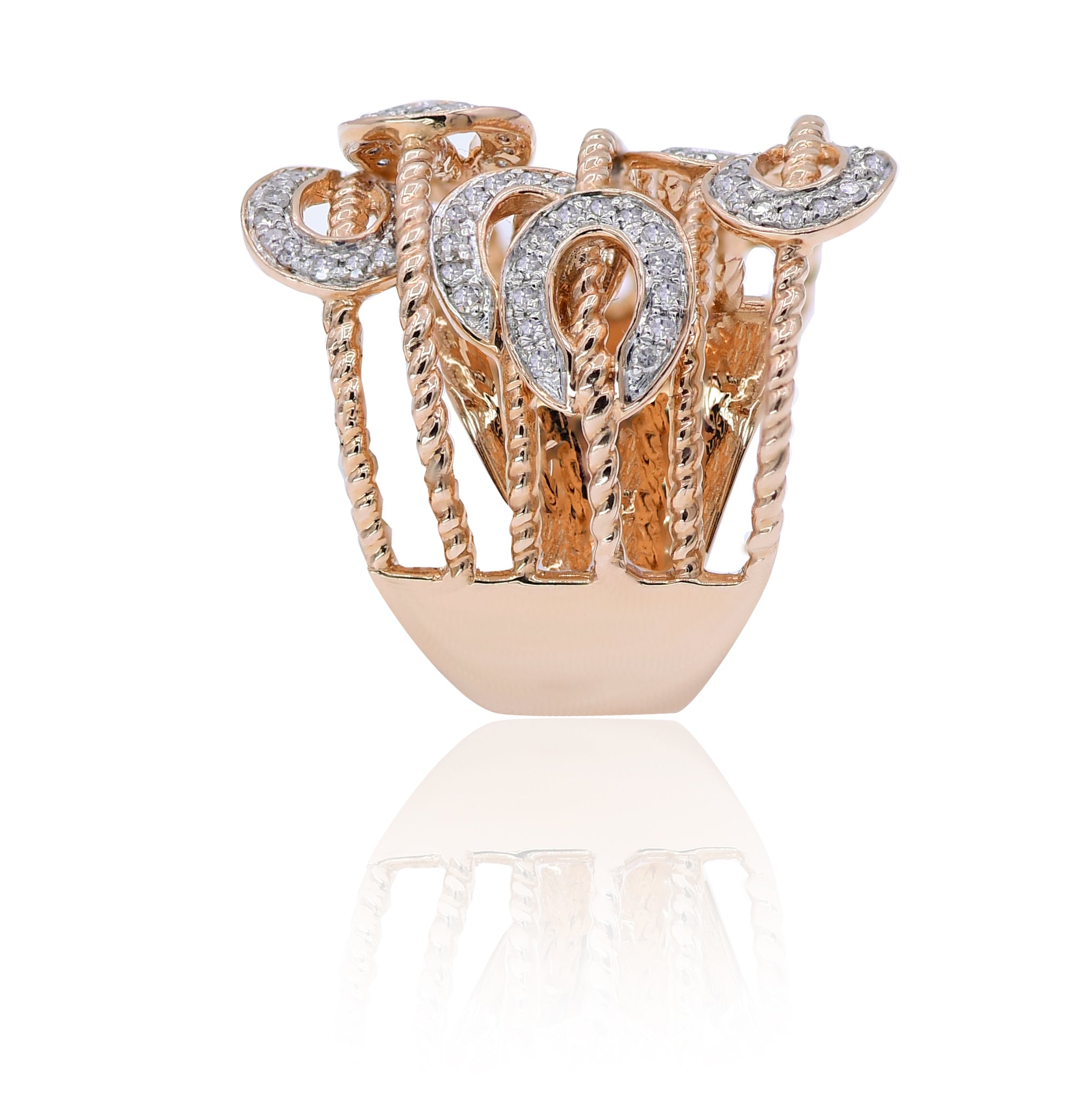 0.43 ct. Diamond 14K Rose Gold Multi-Row Rope Buckle Ring