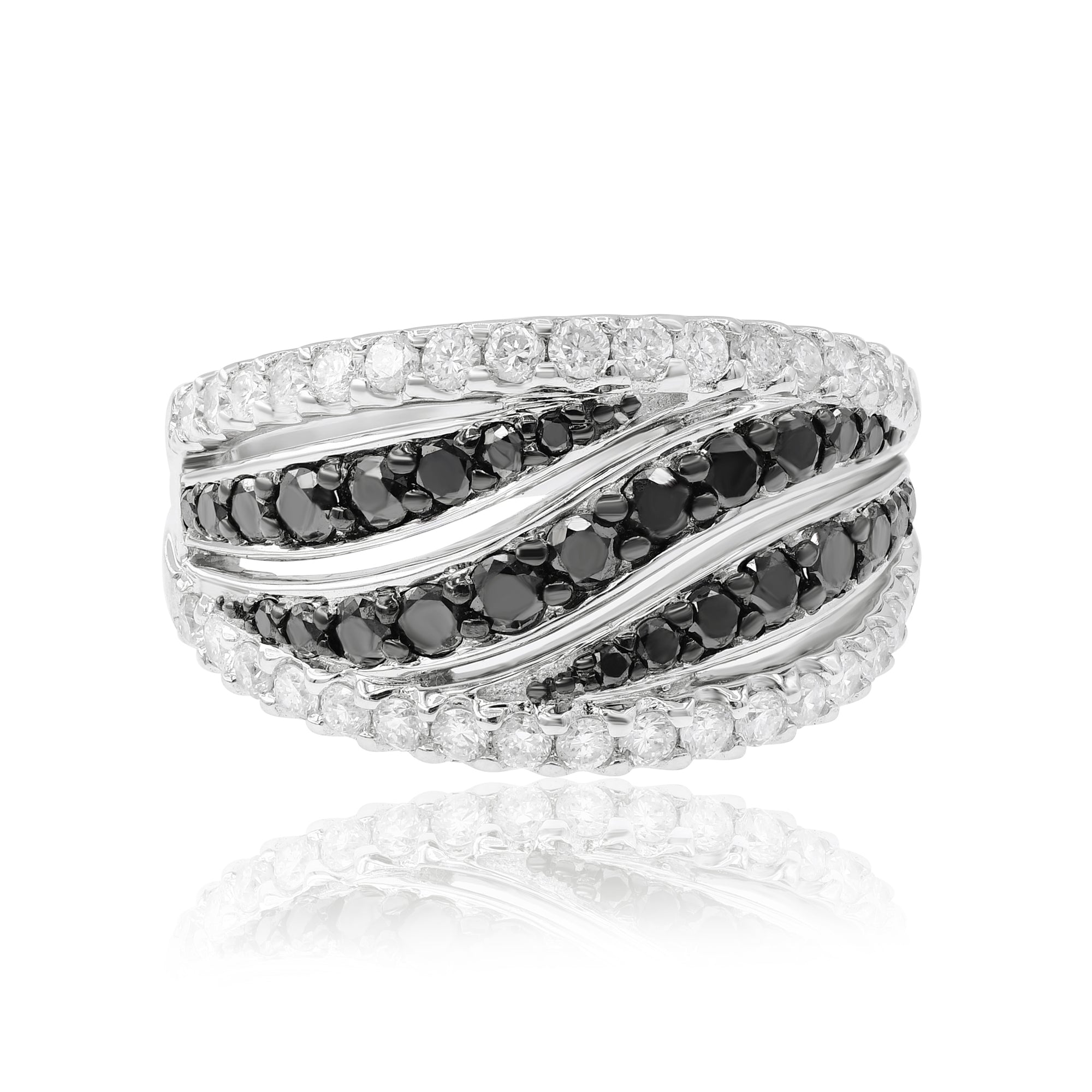 1.45 ct. Black & White Diamond 14K White Gold Wave Band