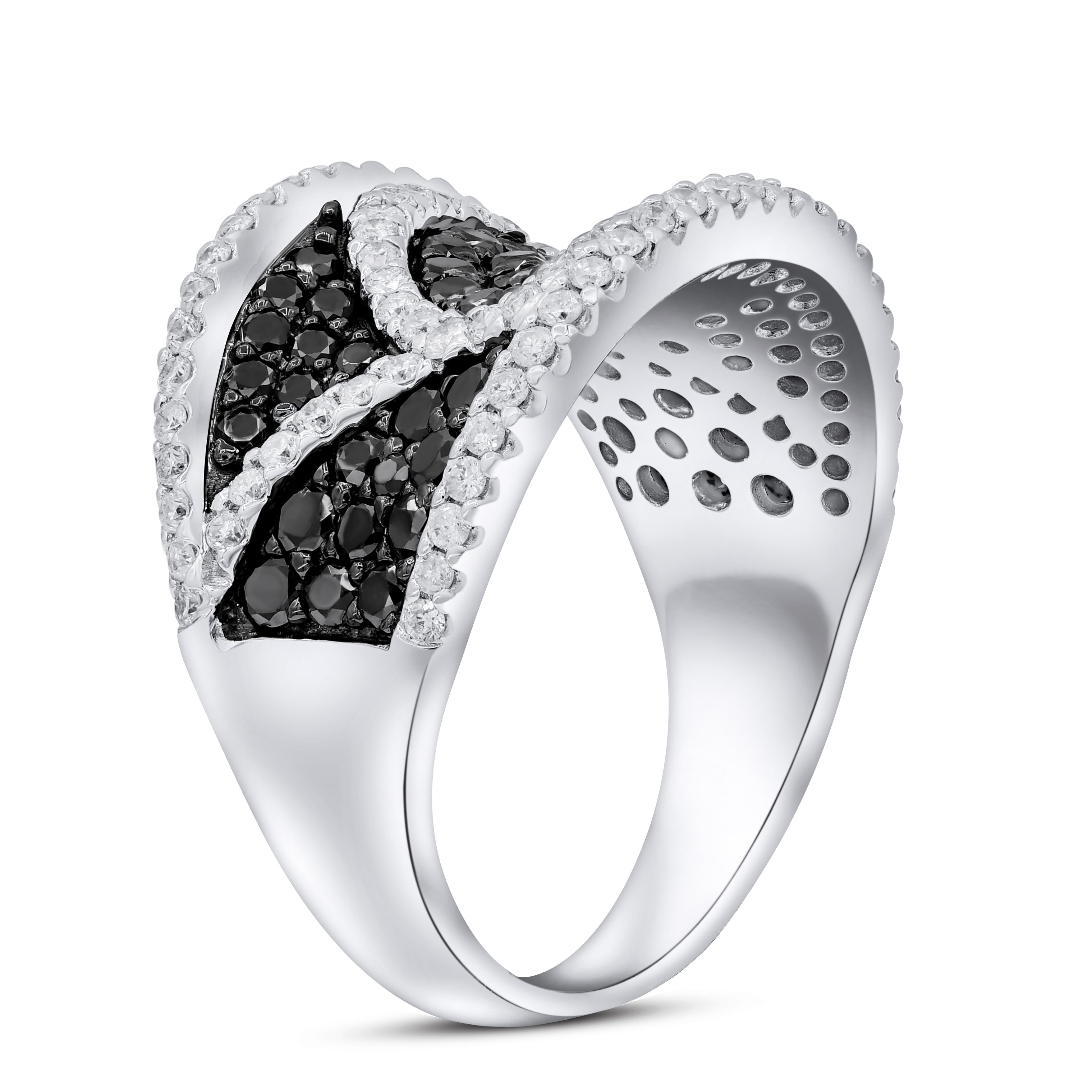 1.77 ct. Black & White Diamond 14K White Gold Leaf Cluster Ring