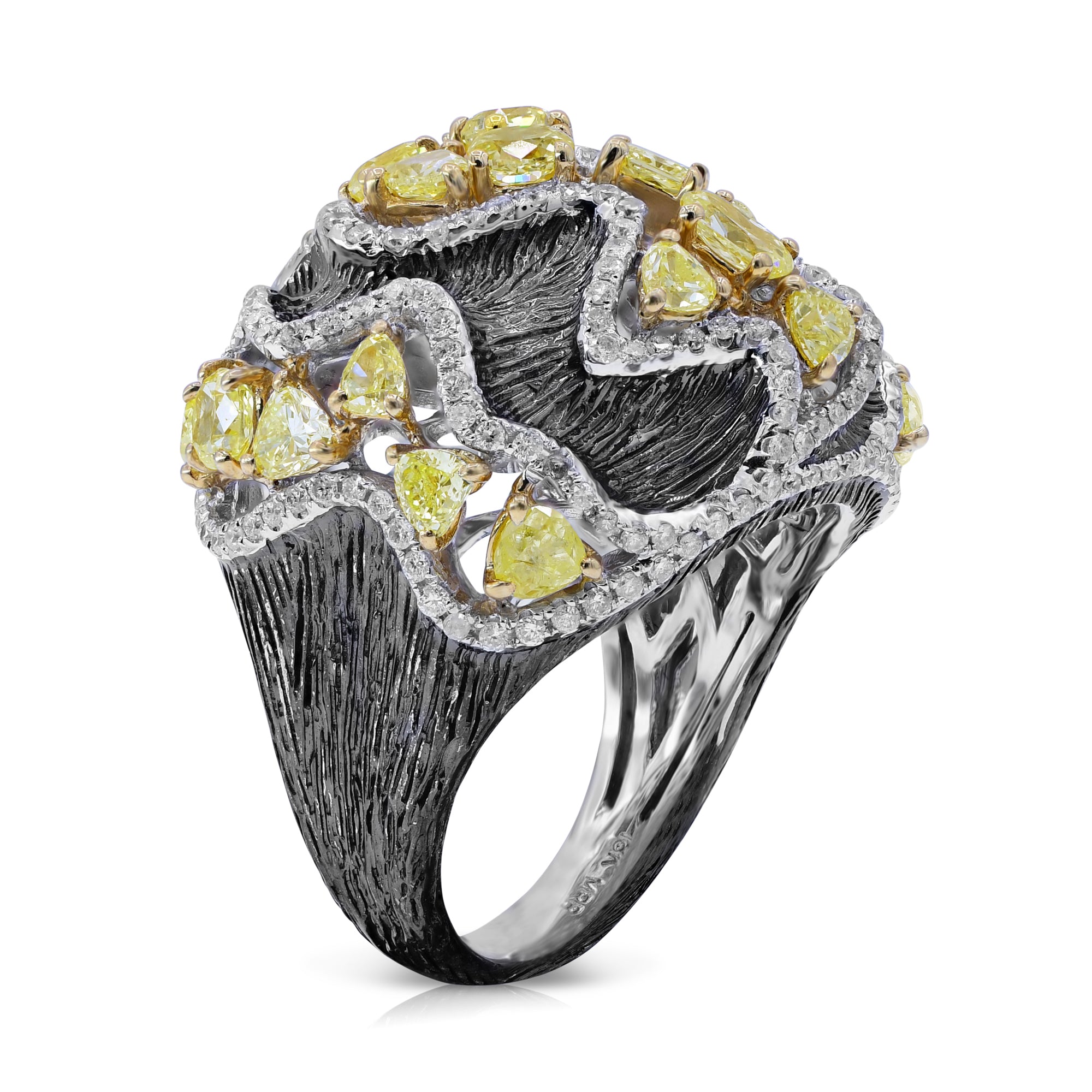 2.9 ct. Yellow Diamond & 0.9 ct. Diamond 18K White Gold Black Rhodium Wide Statement Ring