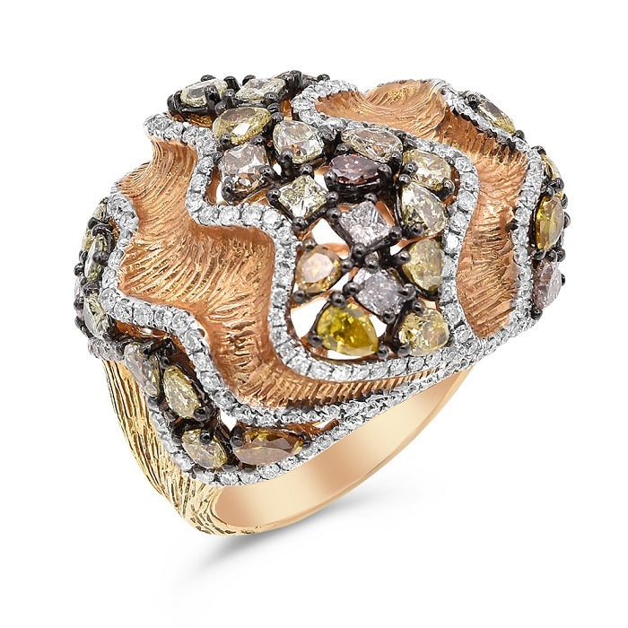 3.25 ct. Yellow Diamond & 0.95 ct. Diamond 18K Rose Gold Black Rhodium Wide Statement Ring