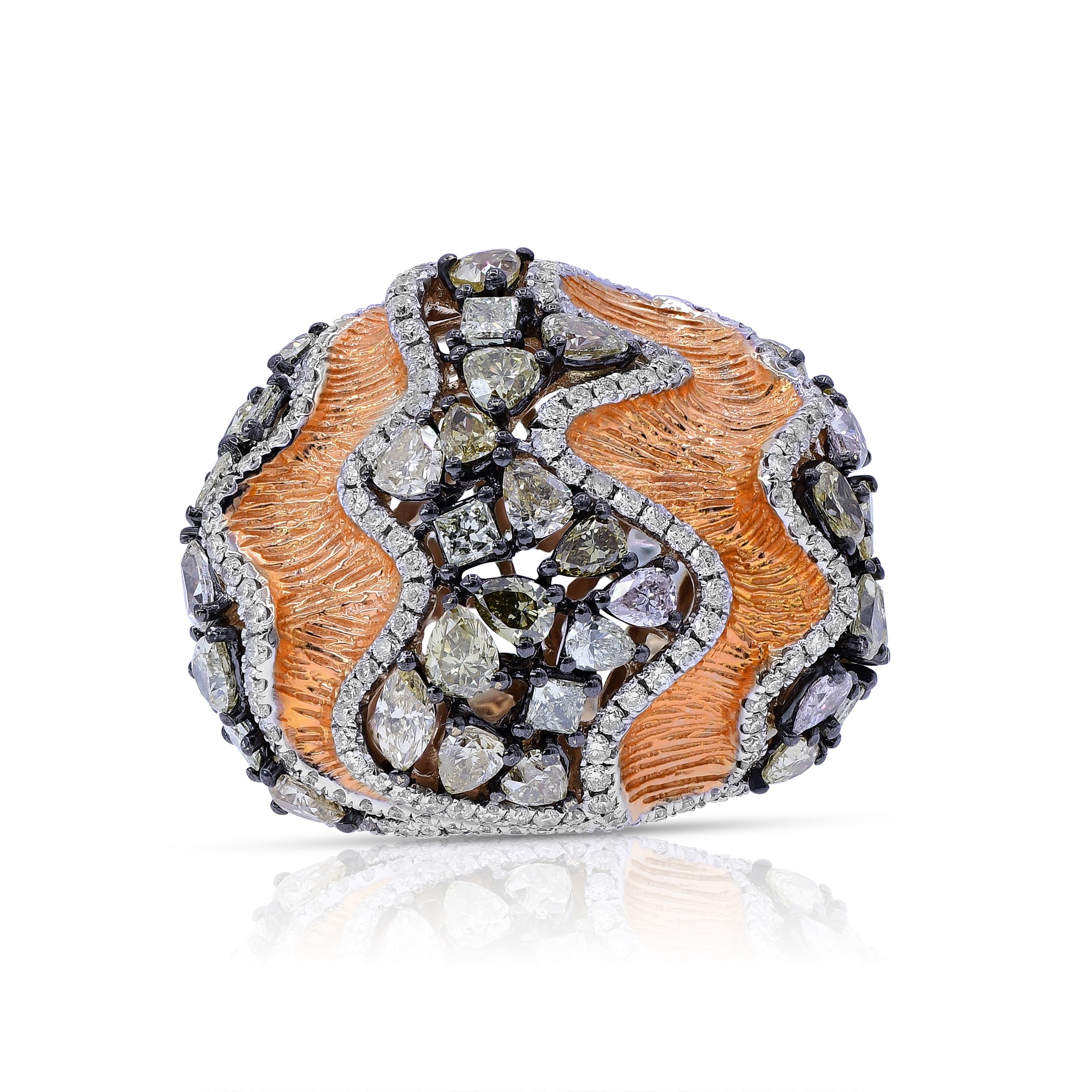 3.25 ct. Yellow Diamond & 0.95 ct. Diamond 18K Rose Gold Black Rhodium Wide Statement Ring