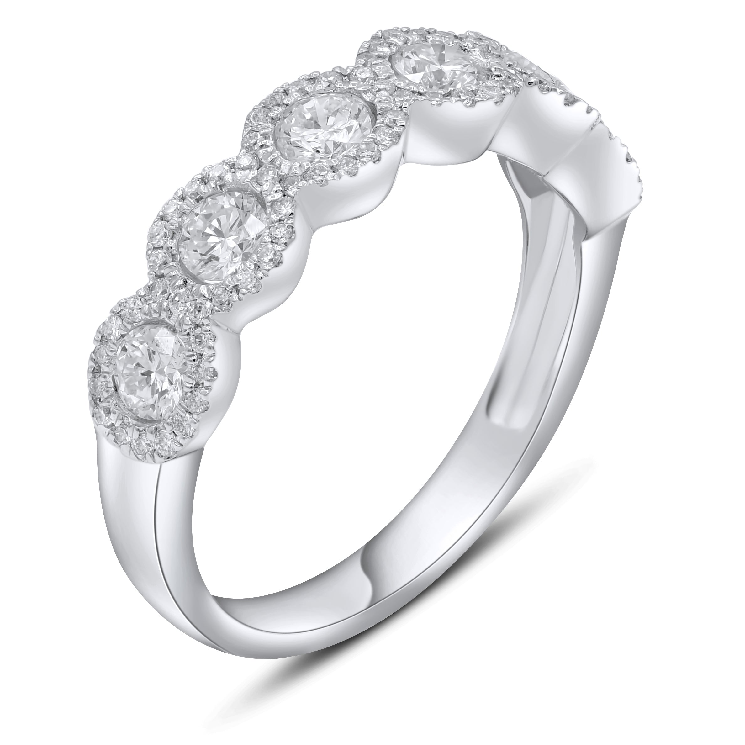 0.87 ct. Diamond Platinum Halo Half Band Ring