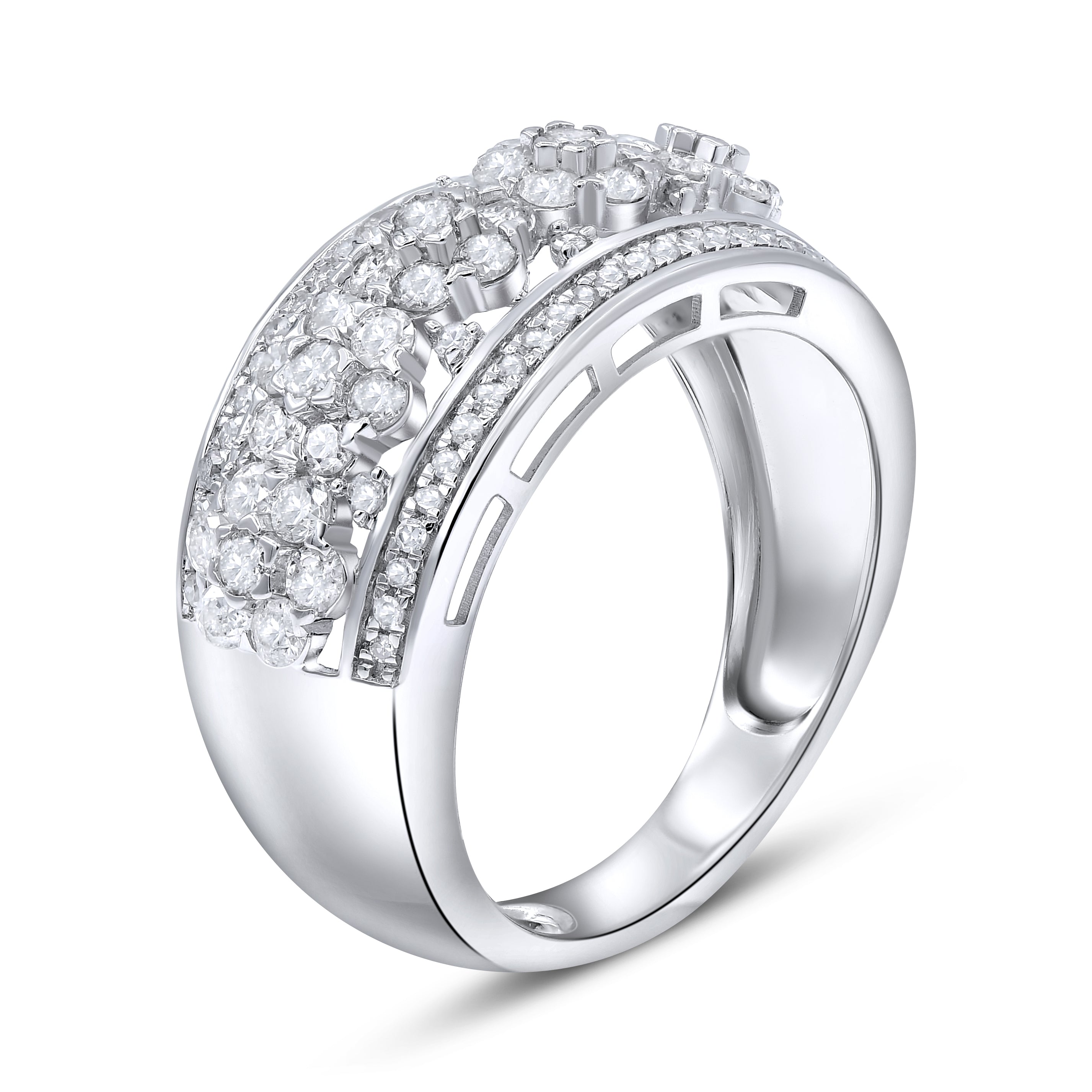 1 ct. Diamond 14K White Gold Flower Motif Openwork Wide Band