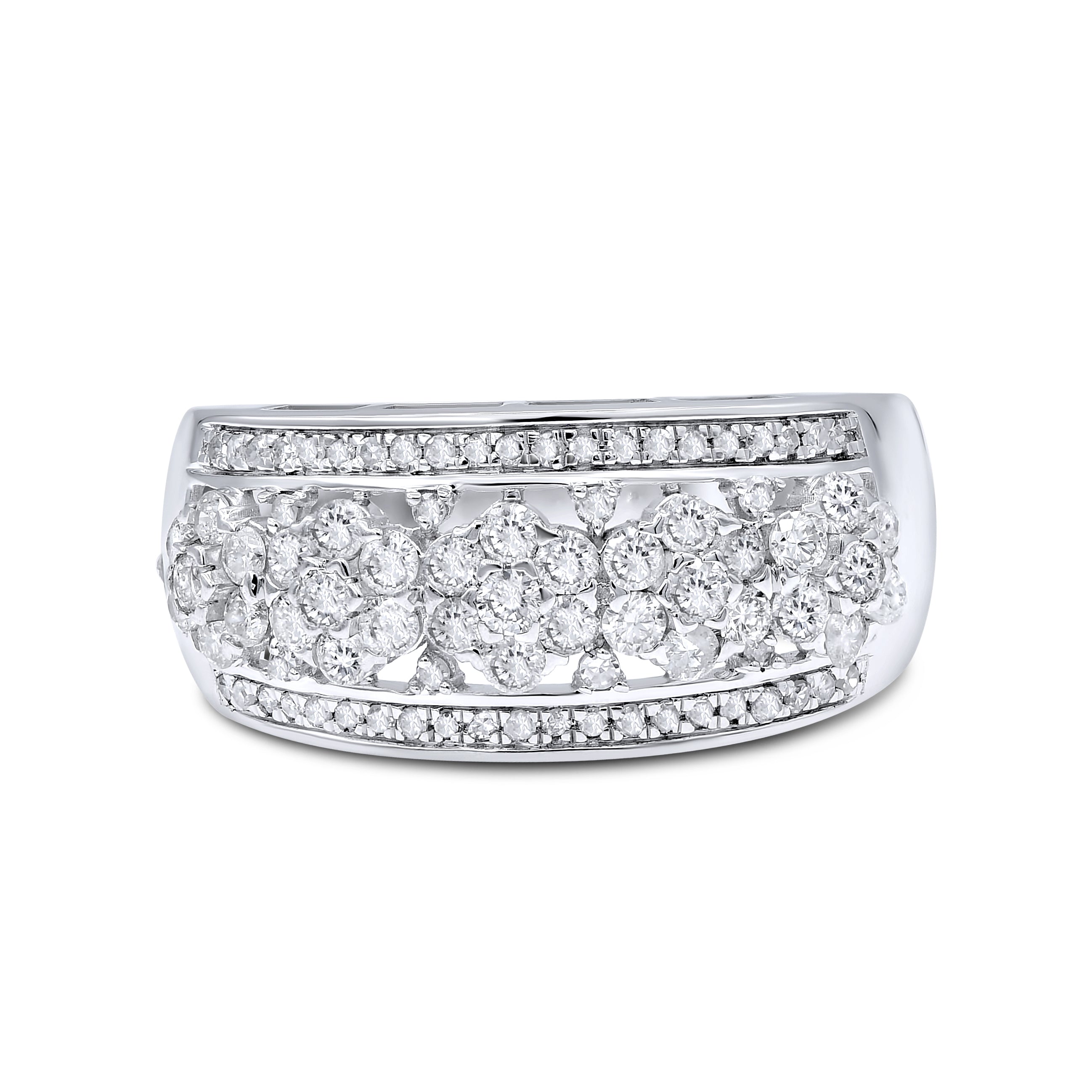 1 ct. Diamond 14K White Gold Flower Motif Openwork Wide Band