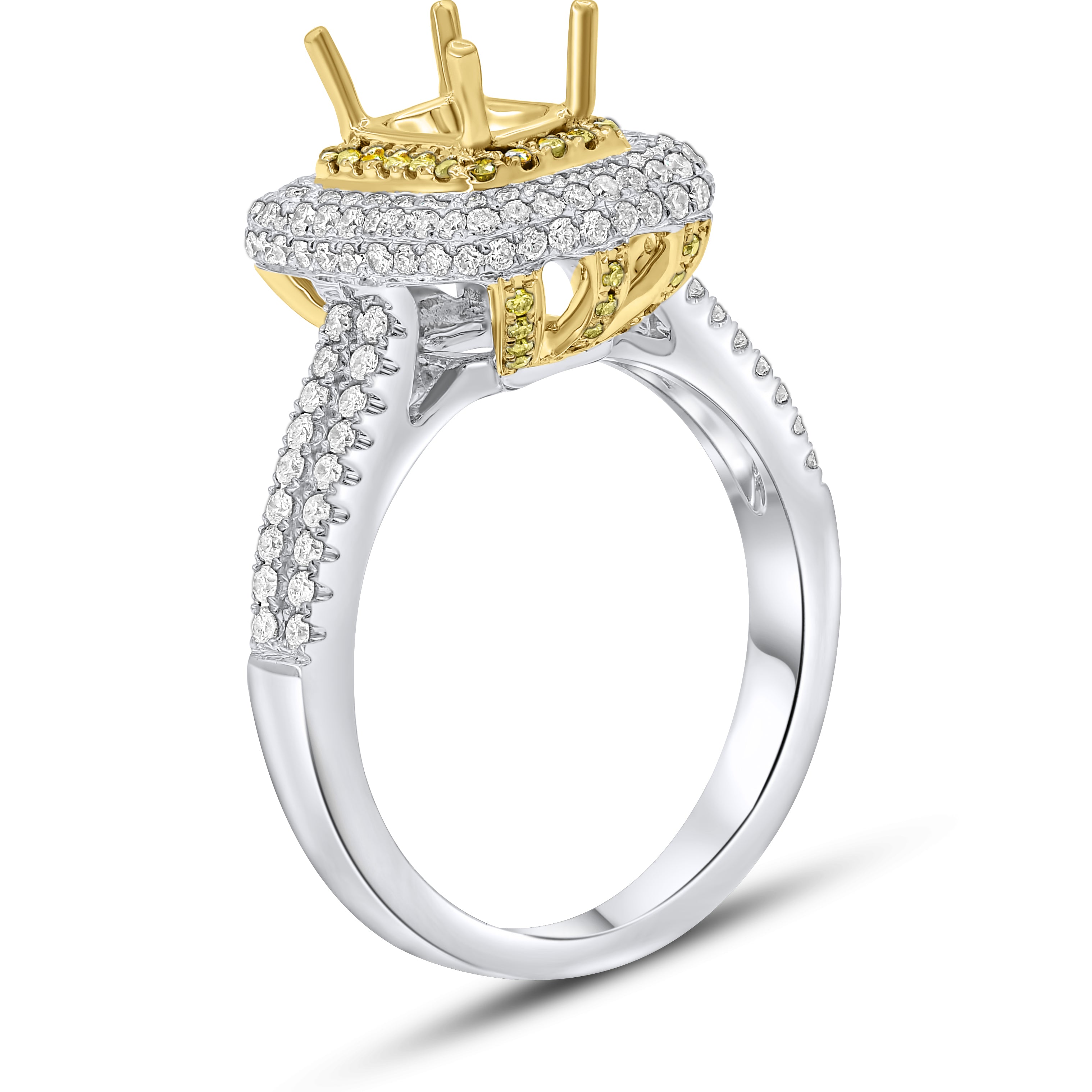 0.78 ct. Yellow & White Diamond 14K Two Tone Gold Double Halo Ring Mounting