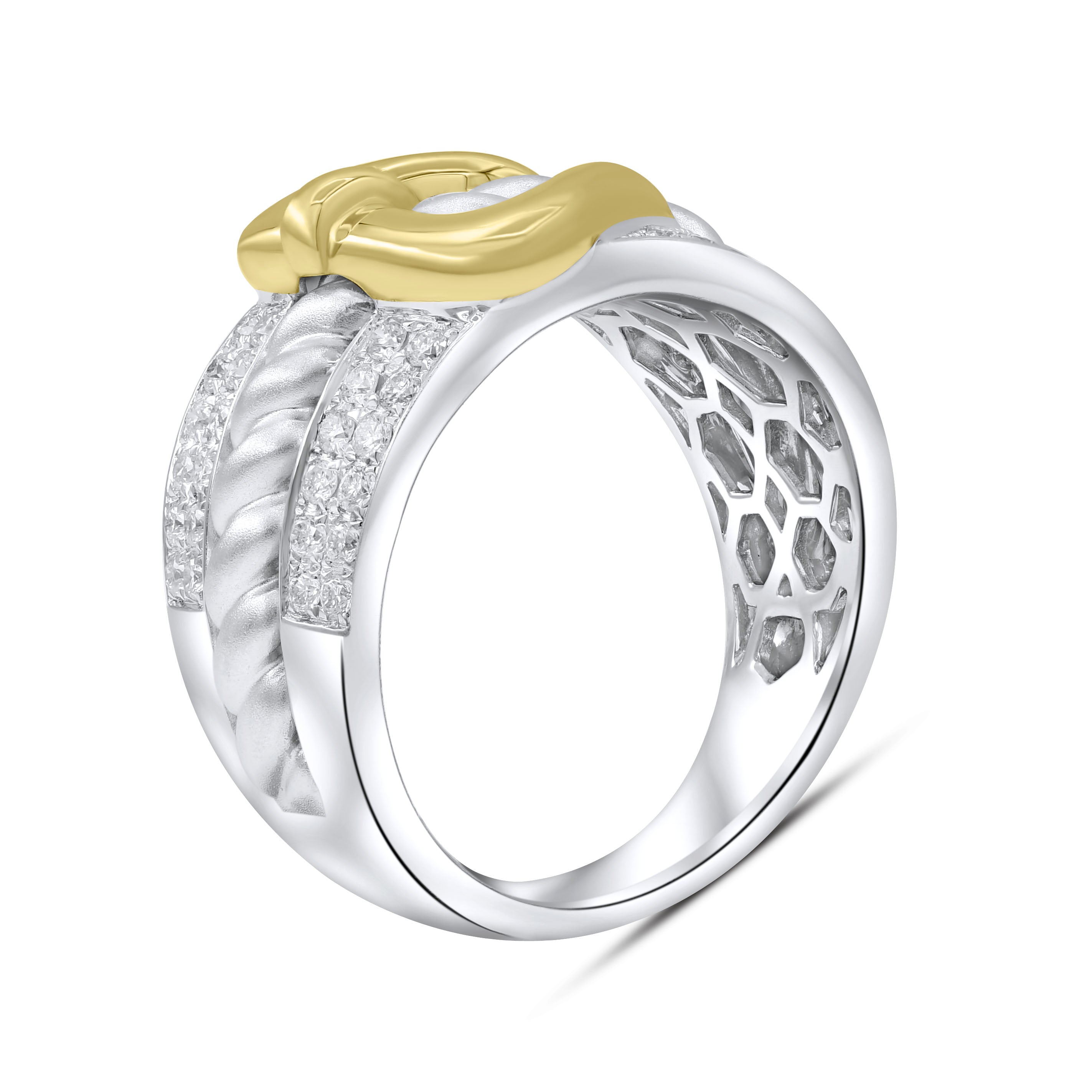 0.75 ct. Diamond 18K Two Tone Gold Belt Buckle Rope Ring