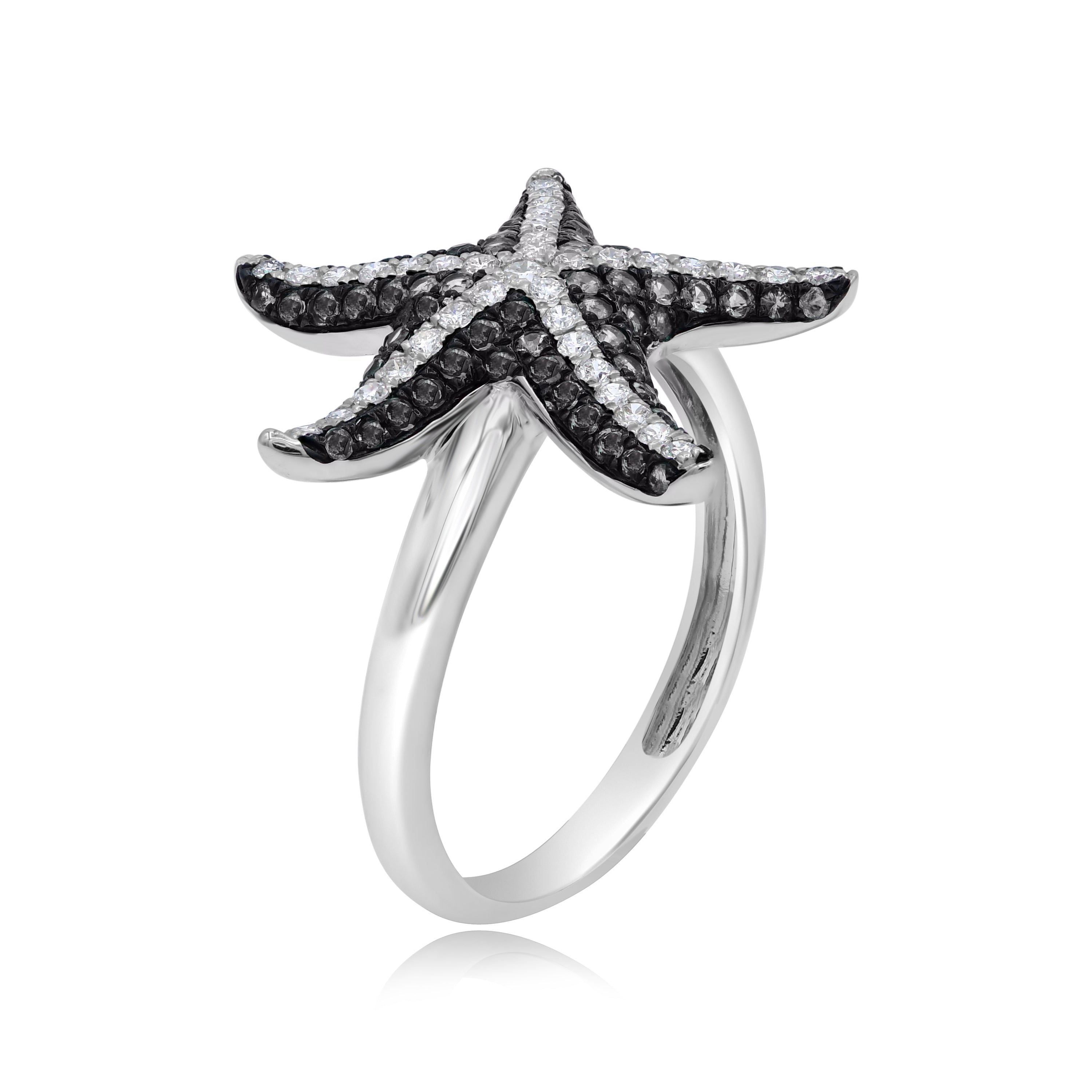 0.78 ct. Black & White Diamond 14K White Gold Starfish Ring