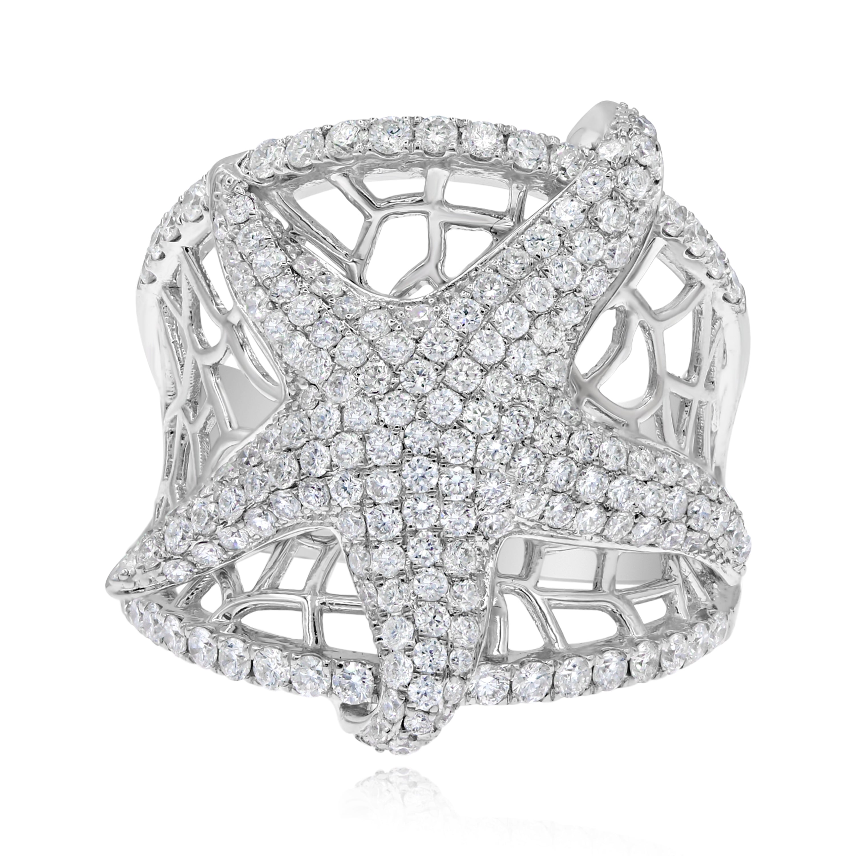 1.53 ct. Diamond 14K White Gold Starfish Wide Mesh Ring