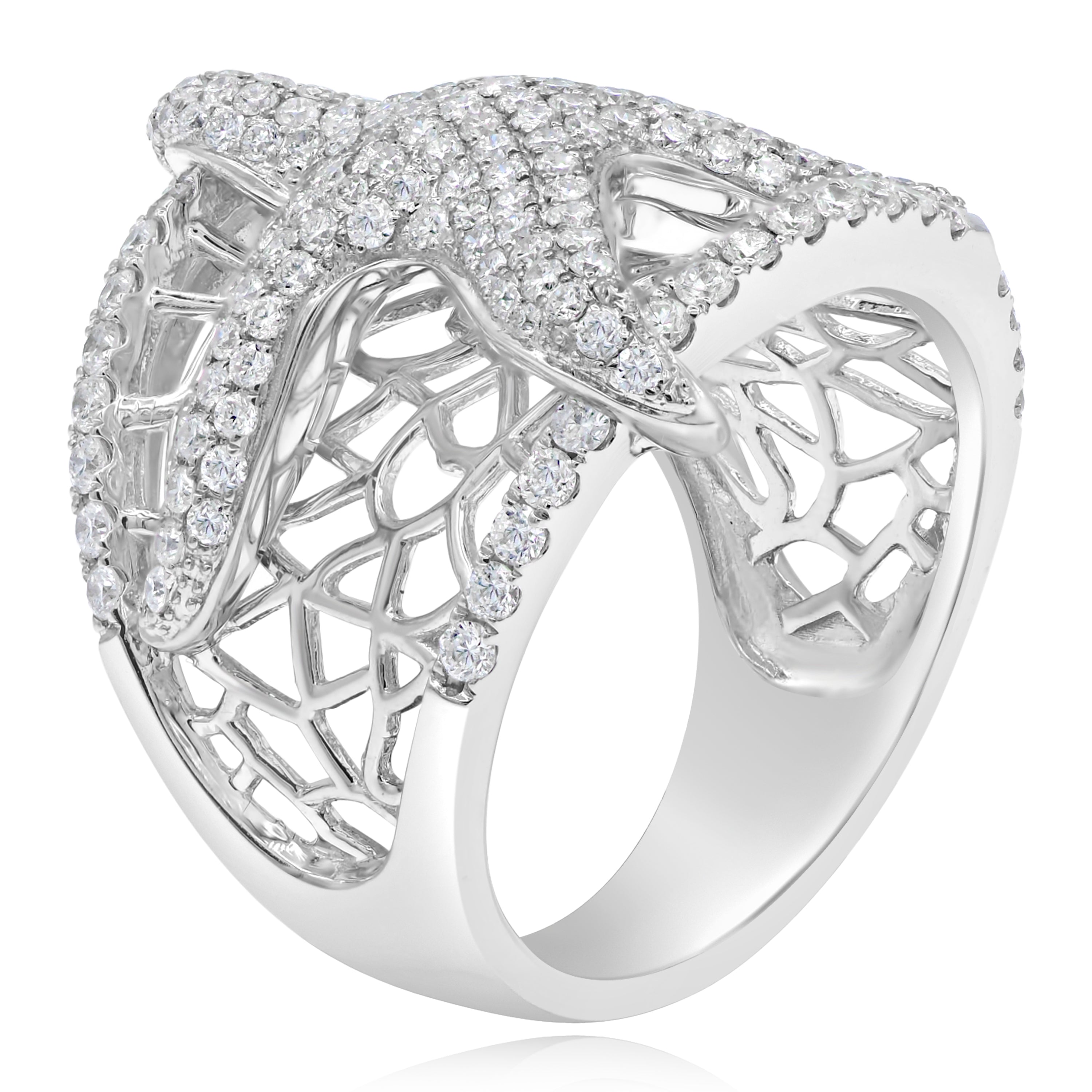 1.53 ct. Diamond 14K White Gold Starfish Wide Mesh Ring