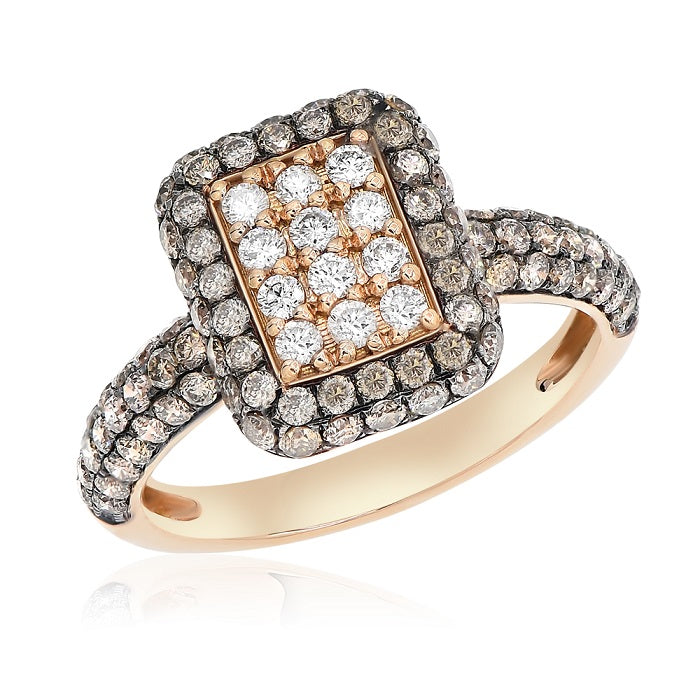 1.11 ct. Brown Diamond & 0.25 ct. Diamond 18K Rose Gold Cluster Halo Ring