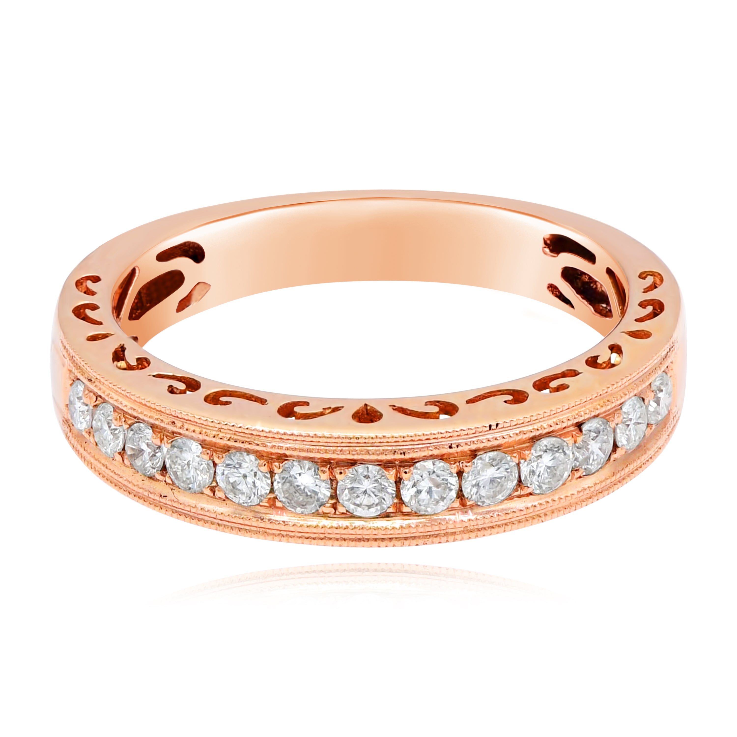 0.38 ct. Diamond 18K Rose Gold Milgrain Eternity Band