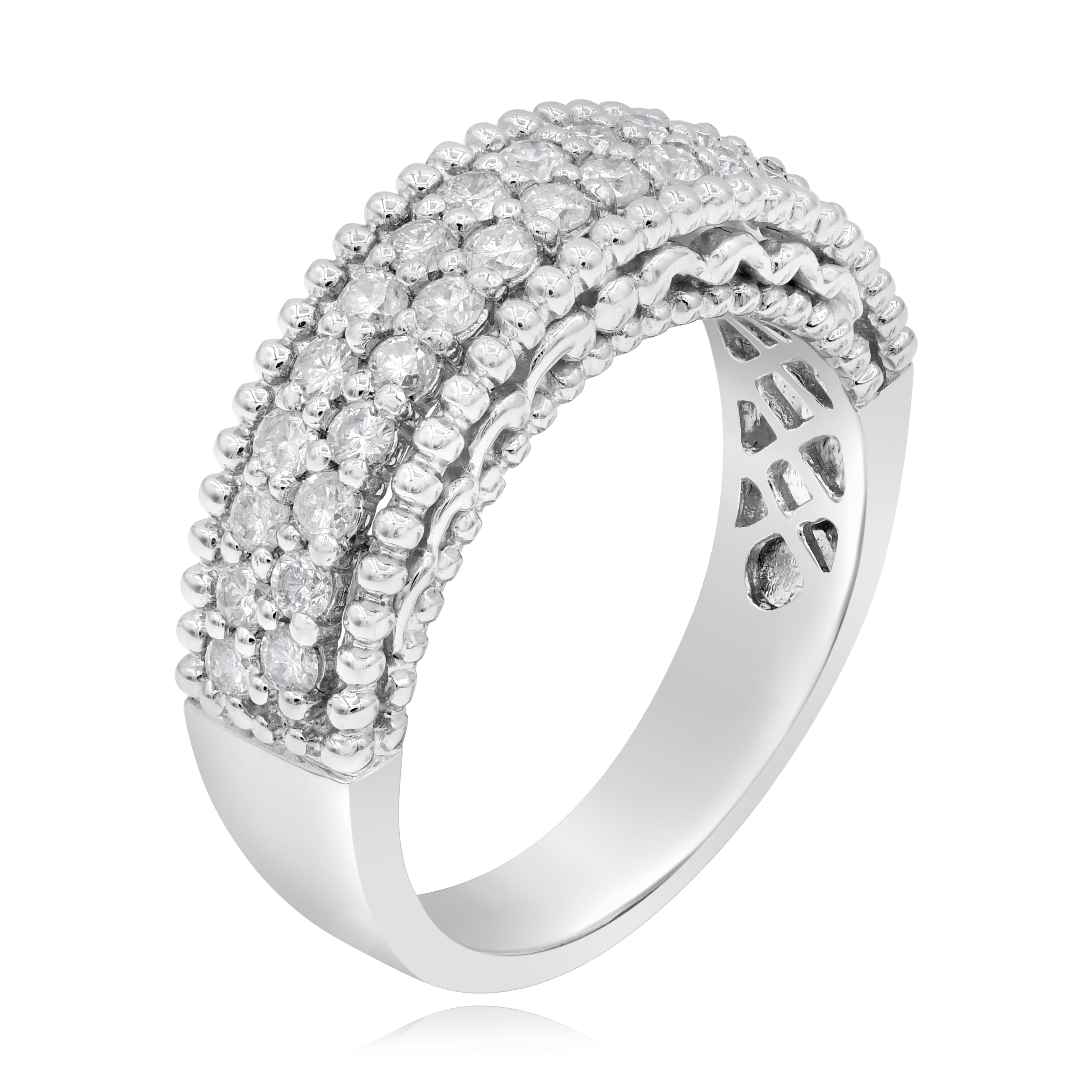 0.81 ct. Diamond 18K White Gold Beaded Multi-Row Half Eternity Band