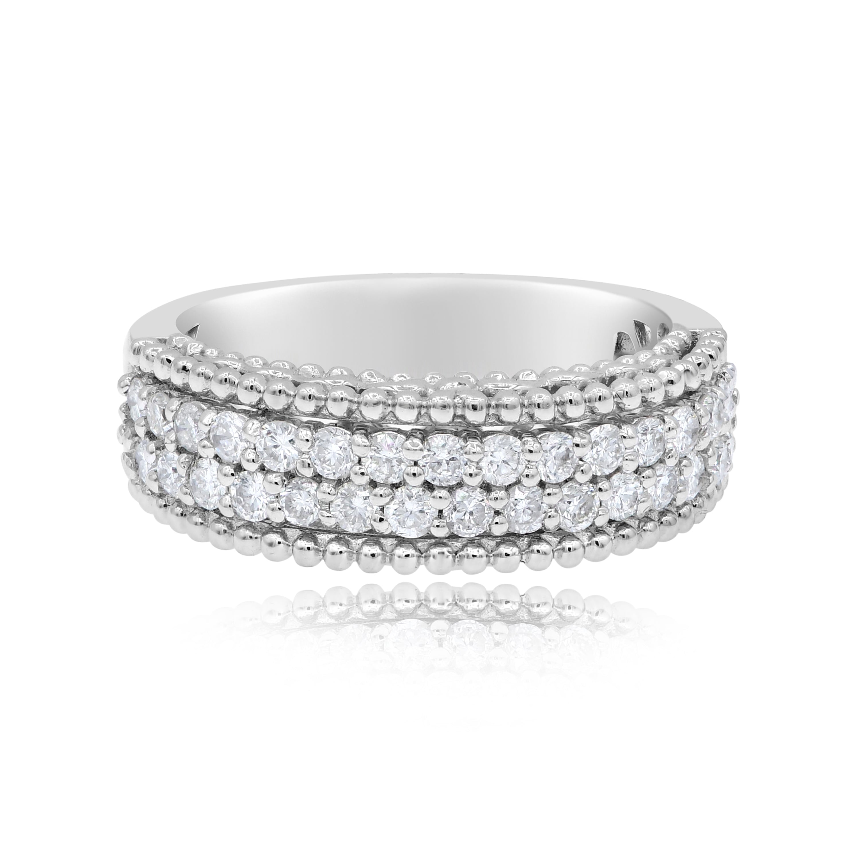 0.81 ct. Diamond 18K White Gold Beaded Multi-Row Half Eternity Band