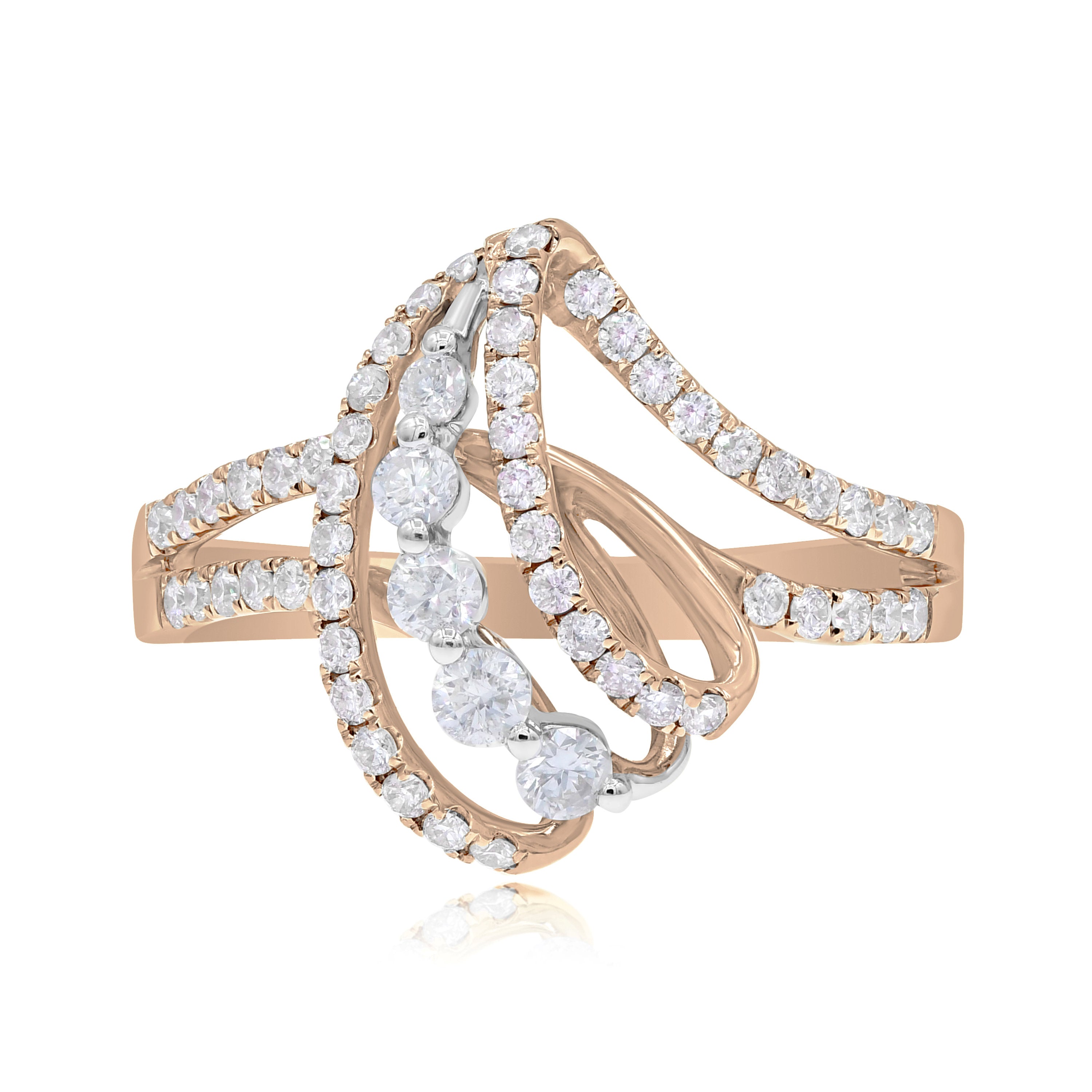 0.66 ct. Diamond 18K Two Tone Gold 3D Classic Criss Cross Leaf Ring