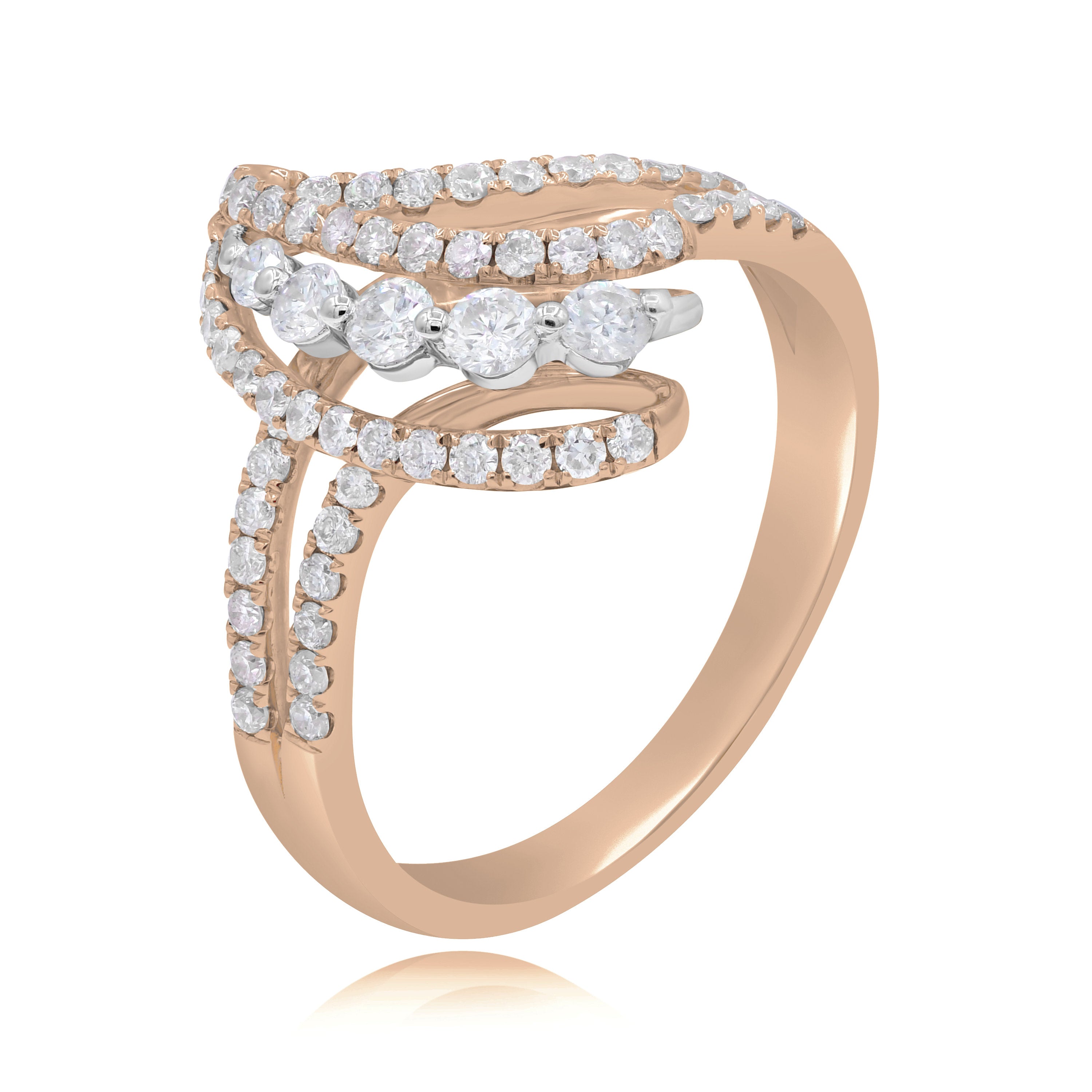 0.66 ct. Diamond 18K Two Tone Gold 3D Classic Criss Cross Leaf Ring