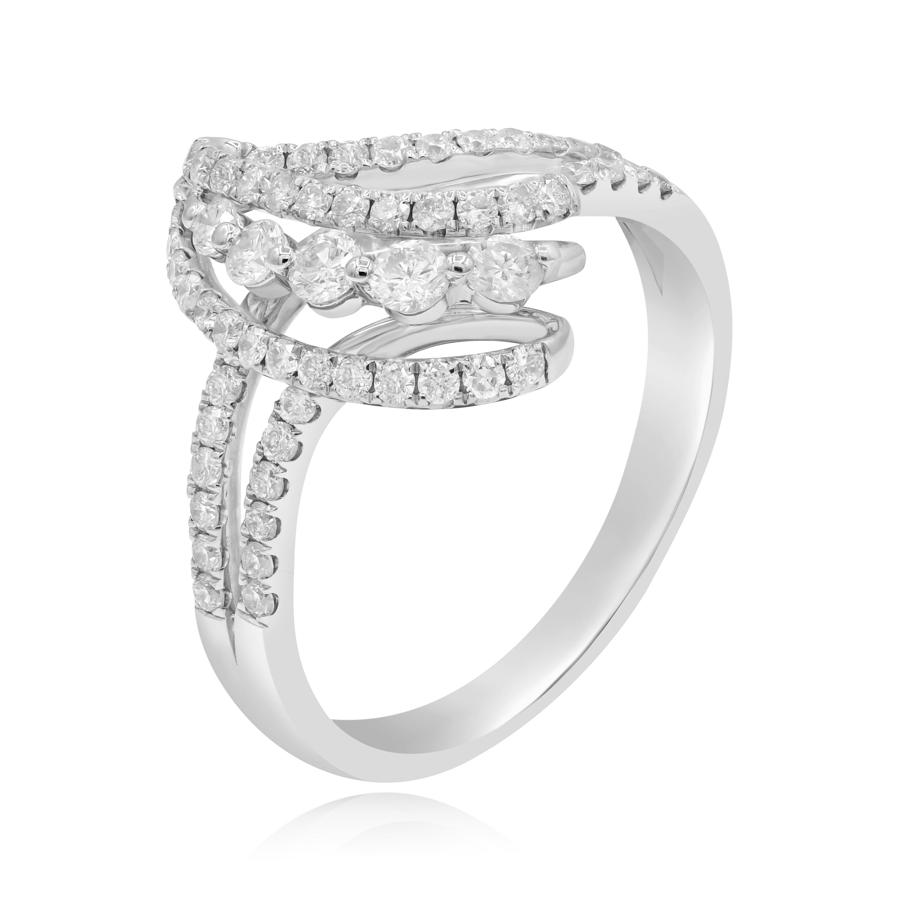 0.65 ct. Diamond 18K White Gold 3D Classic Criss Cross Leaf Ring