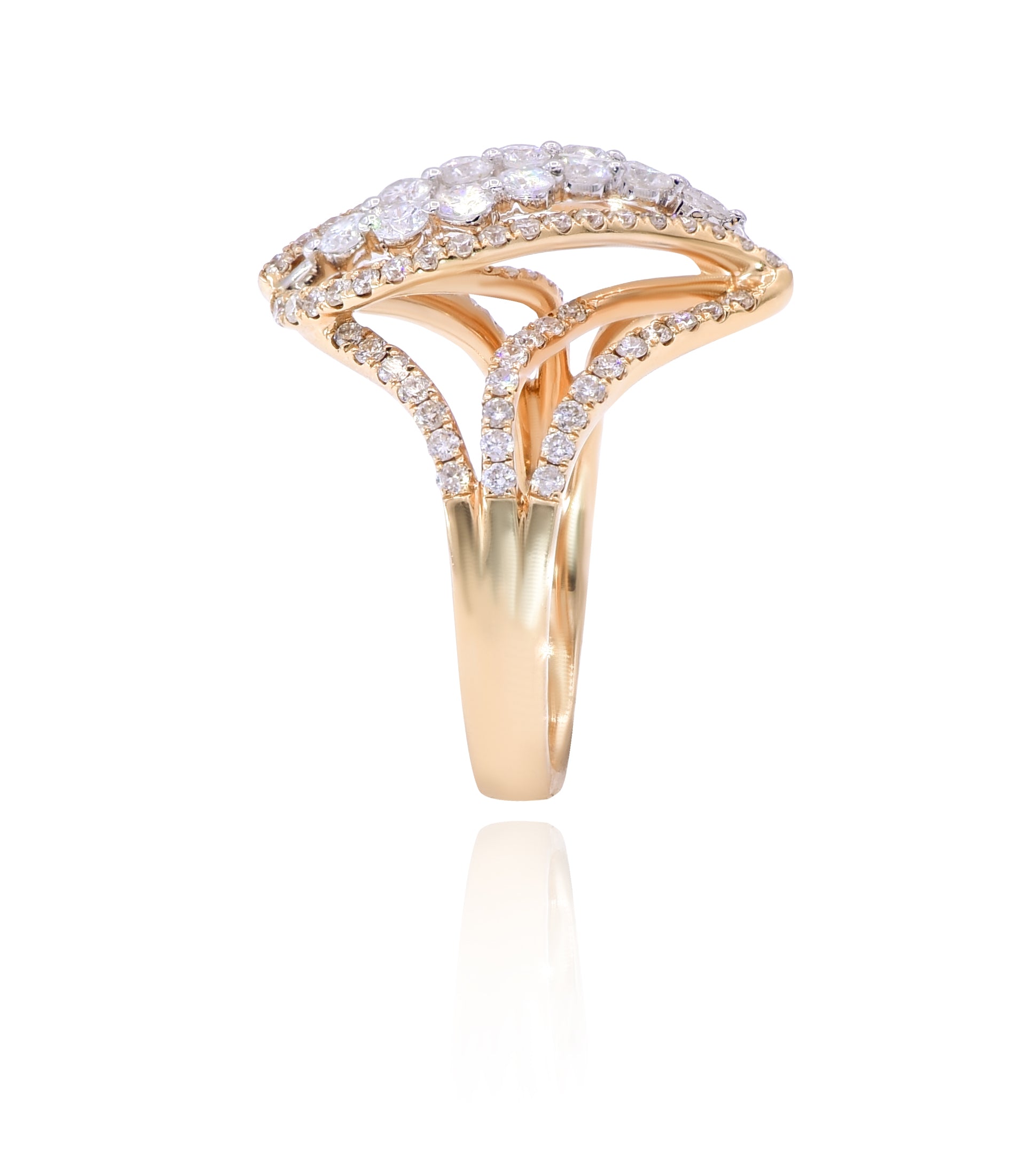 1.28 ct. Diamond 18K Two Tone Gold 3D Classic Criss Cross Leaf Ring