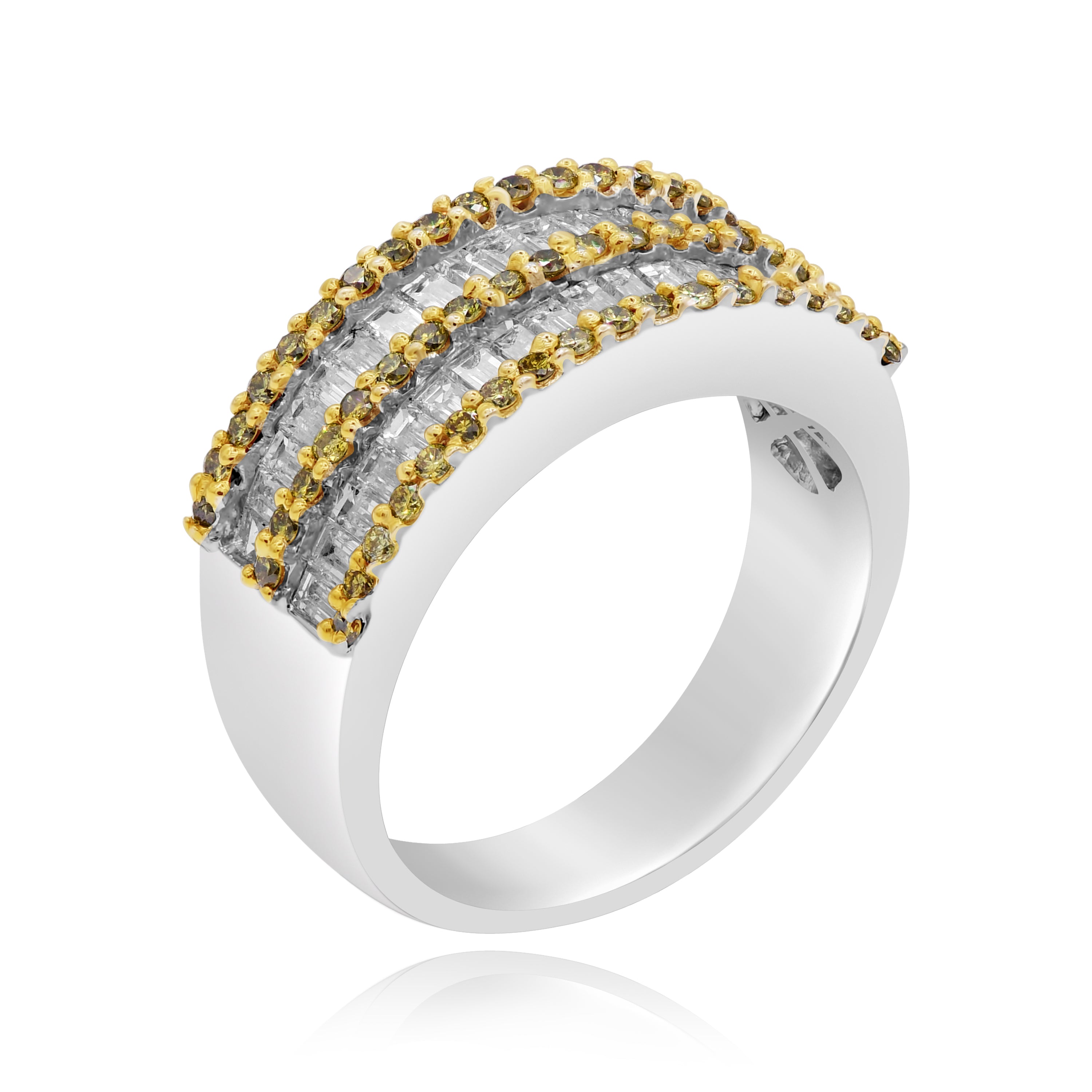 0.4 ct. Yellow Diamond & 1.55 ct. Diamond 18K White Gold Multi-Row Band