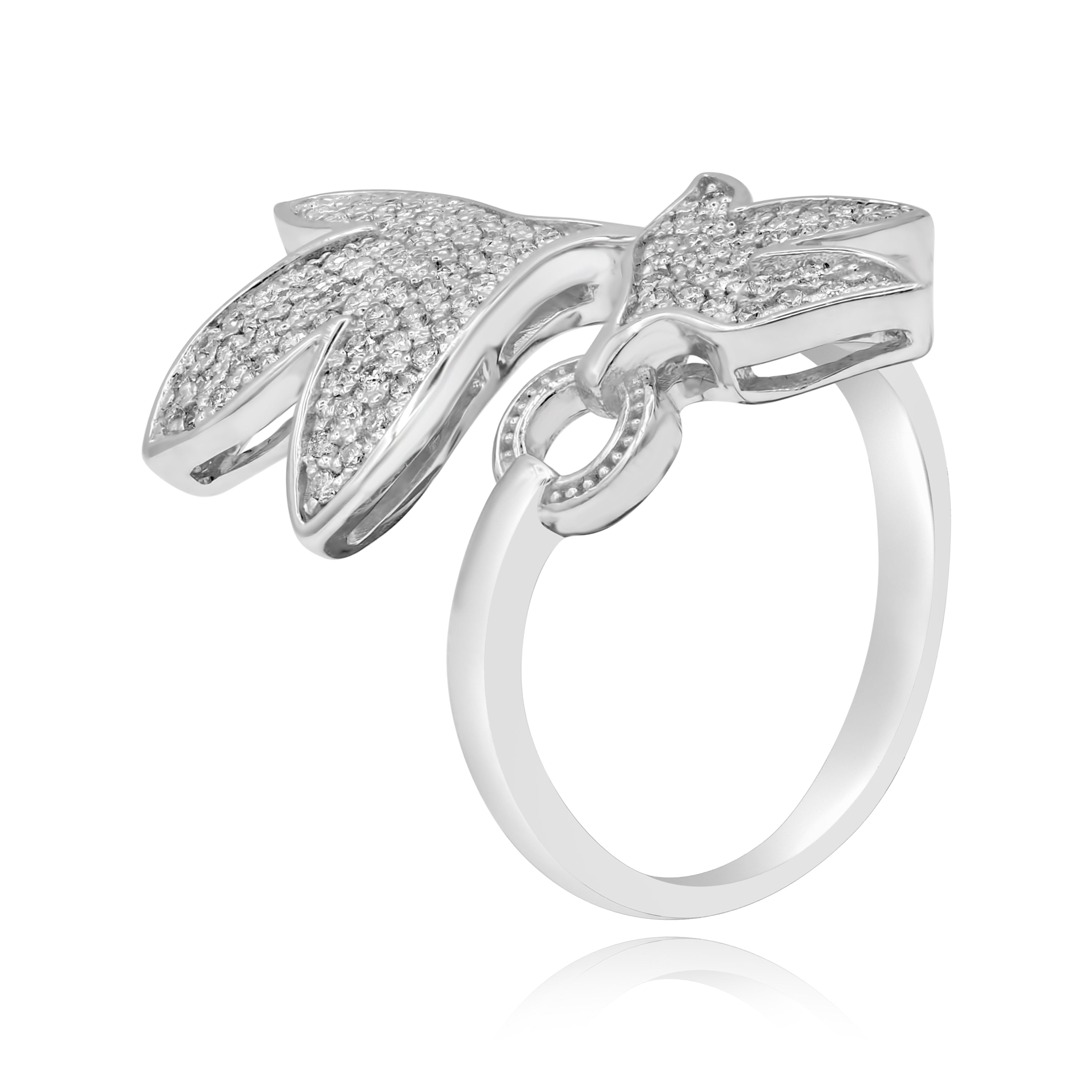 0.6 ct. Diamond 18K White Gold Leaf Bypass Open Cuff Ring