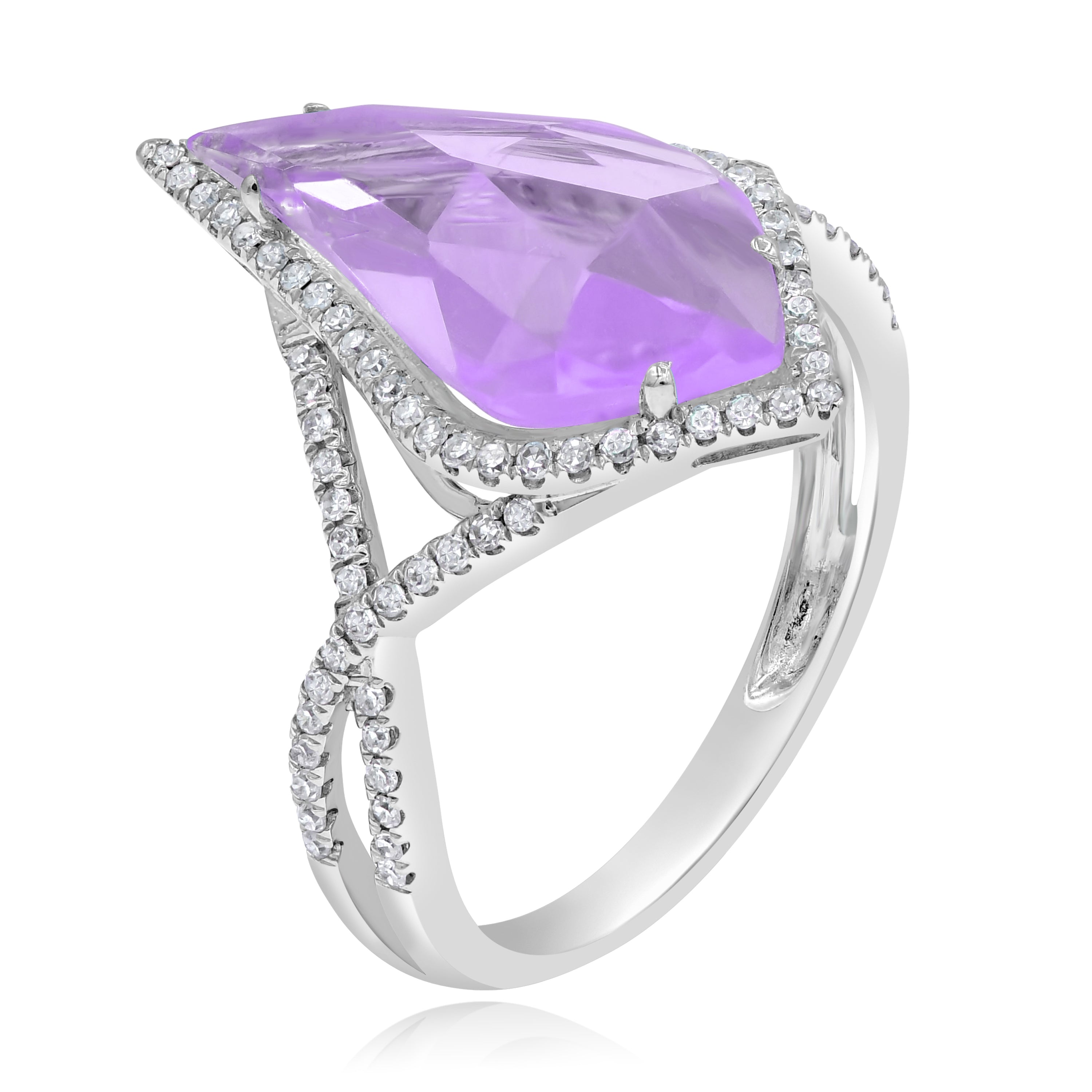 2.72 ct. Amethyst & 0.3 ct. Diamond 14K White Gold Twisted Split Shank Ring