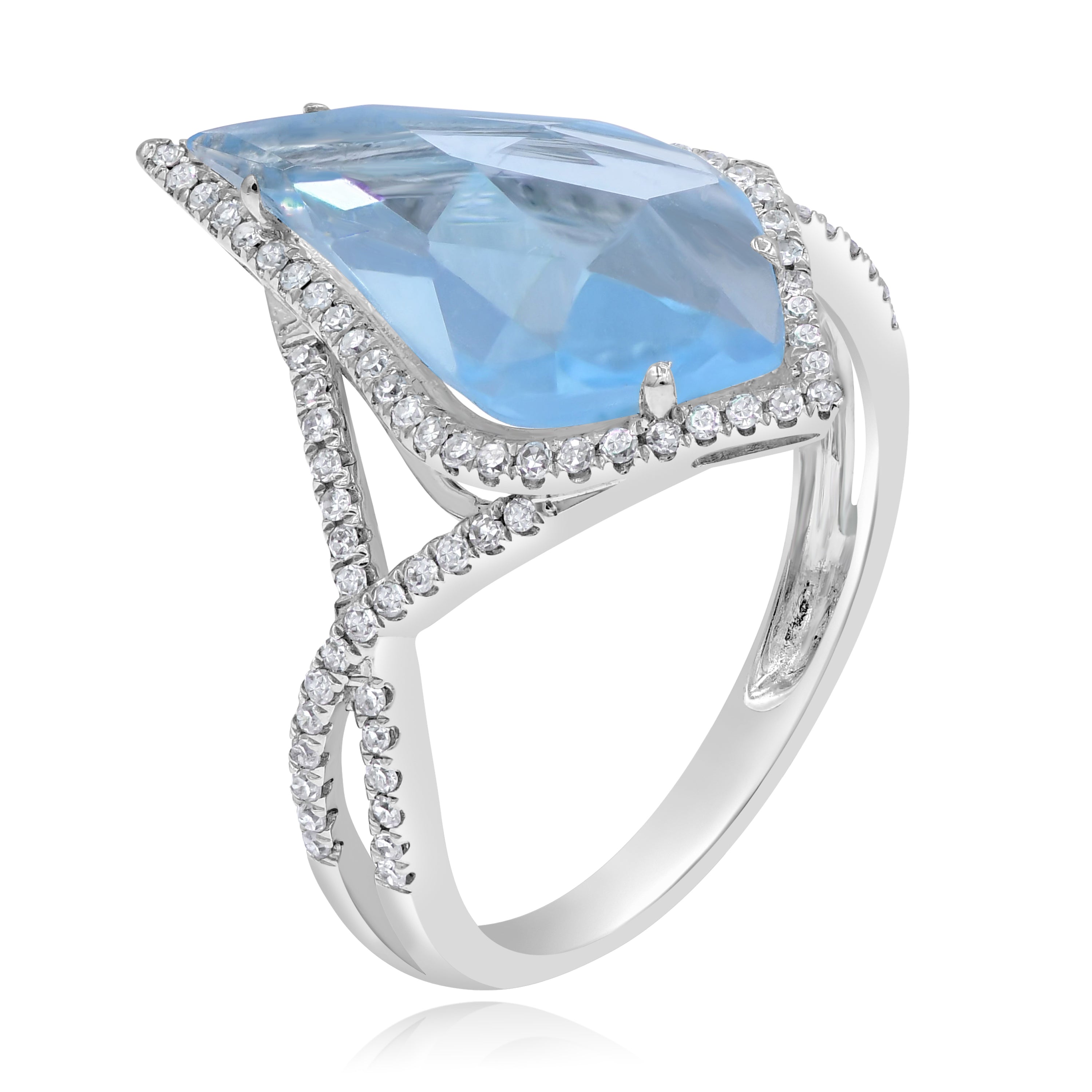 3.74 ct. Topaz & 0.3 ct. Diamond 14K White Gold Twisted Split Shank Ring