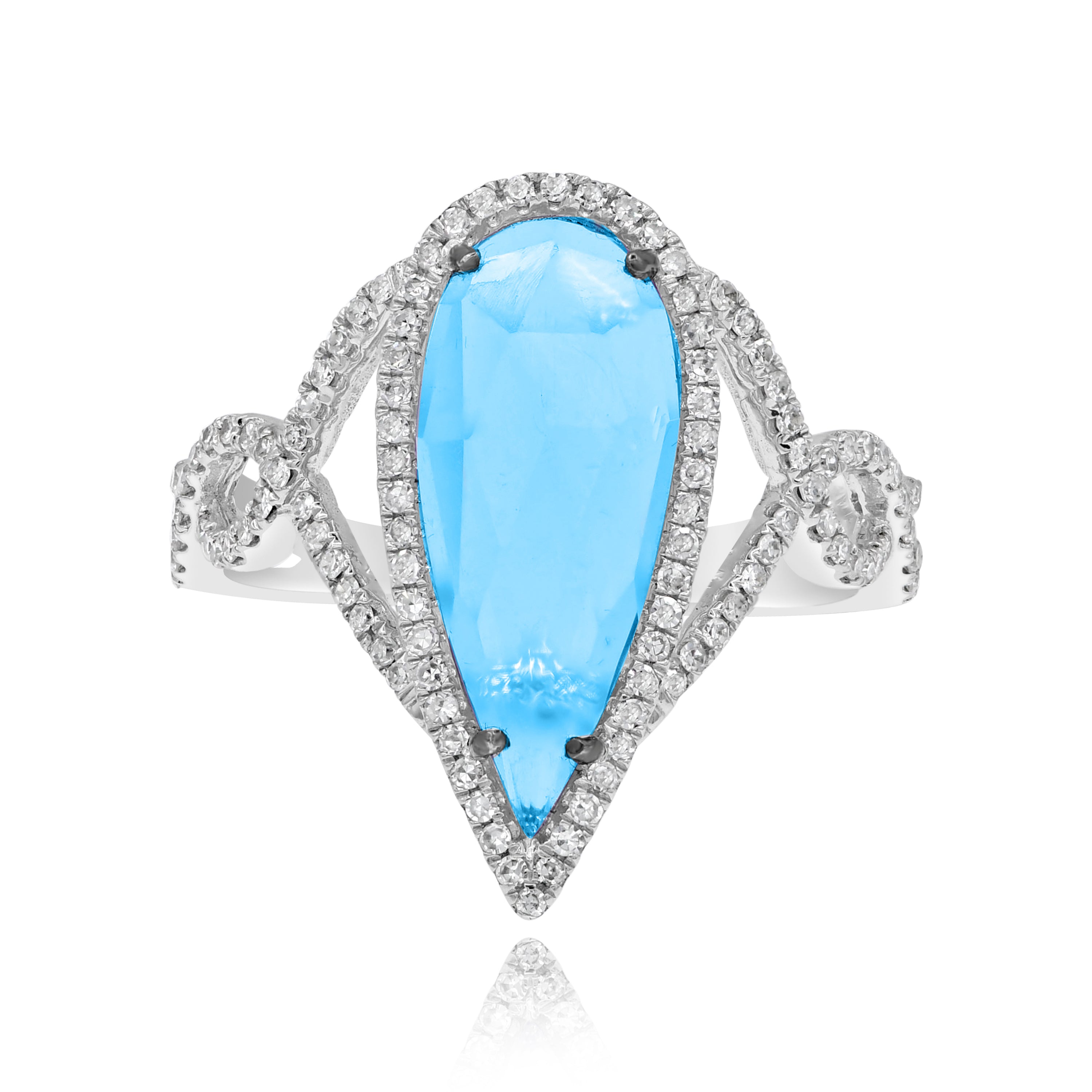 3.31 ct. Topaz & 0.36 ct. Diamond 14K White Gold Teardrop Twisted Split Shank Ring