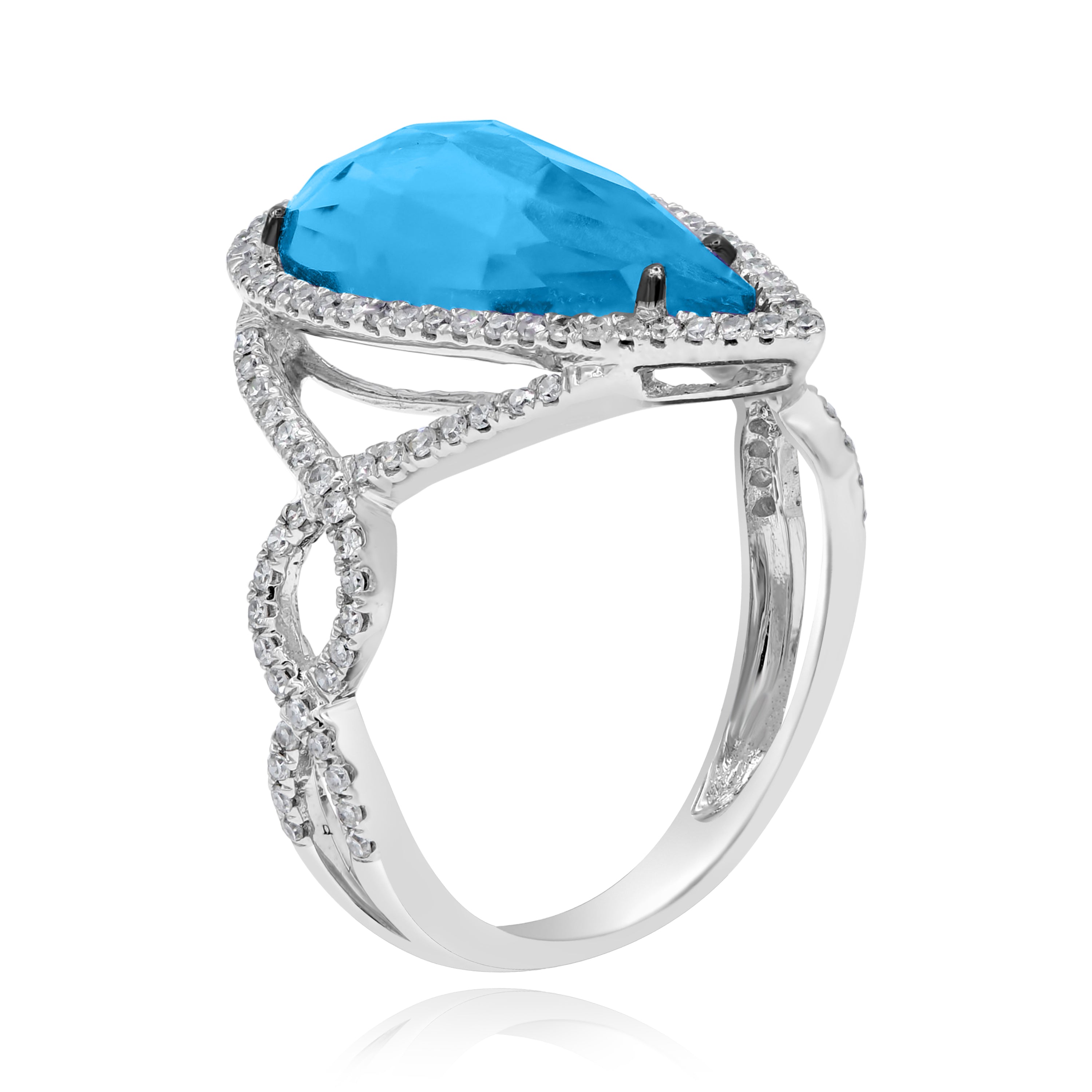 3.31 ct. Topaz & 0.36 ct. Diamond 14K White Gold Teardrop Twisted Split Shank Ring